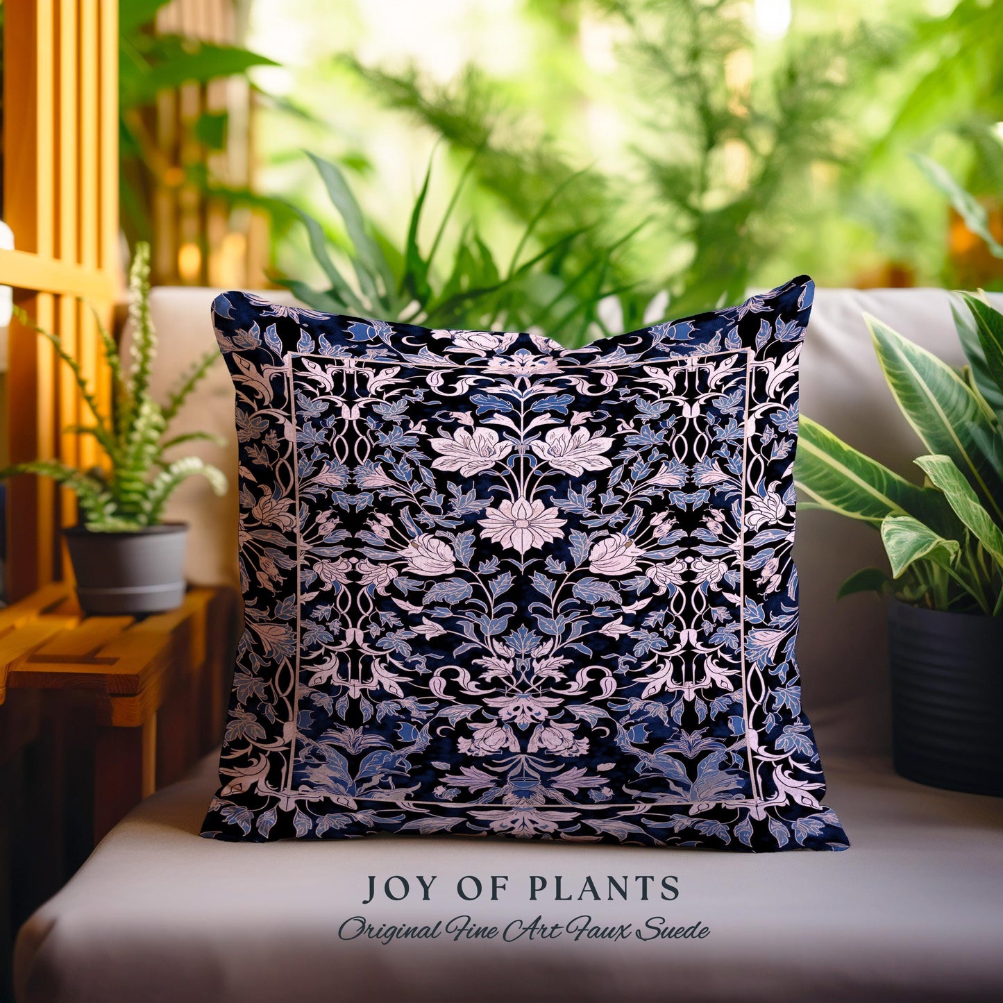 Elegant Fairycore Floral Pillow Woven | Ornate Renaissance Style Art Deco Aesthetic Purple Dark Botanical Cushion William Morris Inspired