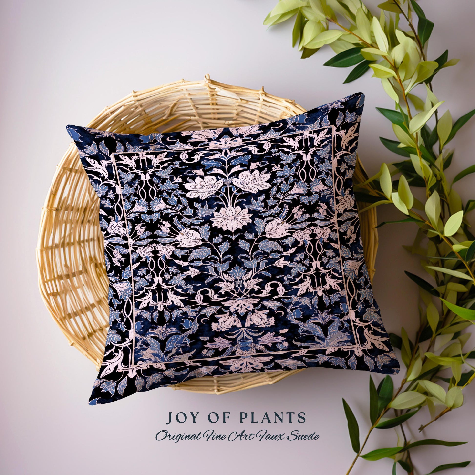 Elegant Fairycore Floral Pillow Woven | Ornate Renaissance Style Art Deco Aesthetic Purple Dark Botanical Cushion William Morris Inspired