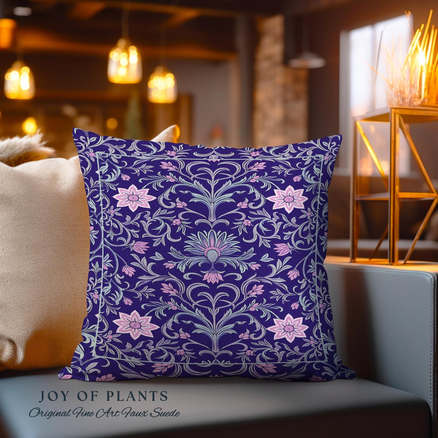 Art Deco Aesthetic Floral Accent Pillow | Whimsical Maximalist Ornate Dark Renaissance Style Art Deco Aesthetic Lavender Purple Botanical
