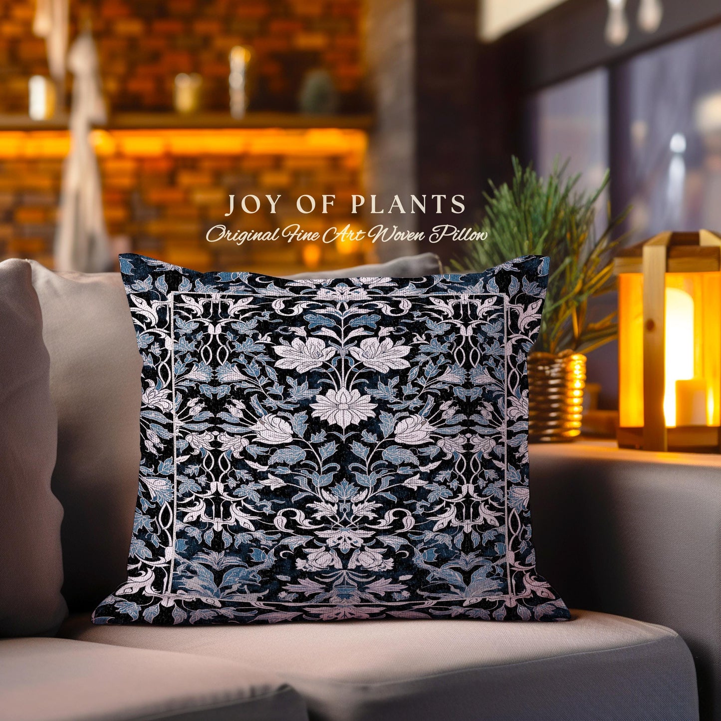 Elegant Fairycore Floral Pillow Woven | Ornate Renaissance Style Art Deco Aesthetic Purple Dark Botanical Cushion William Morris Inspired