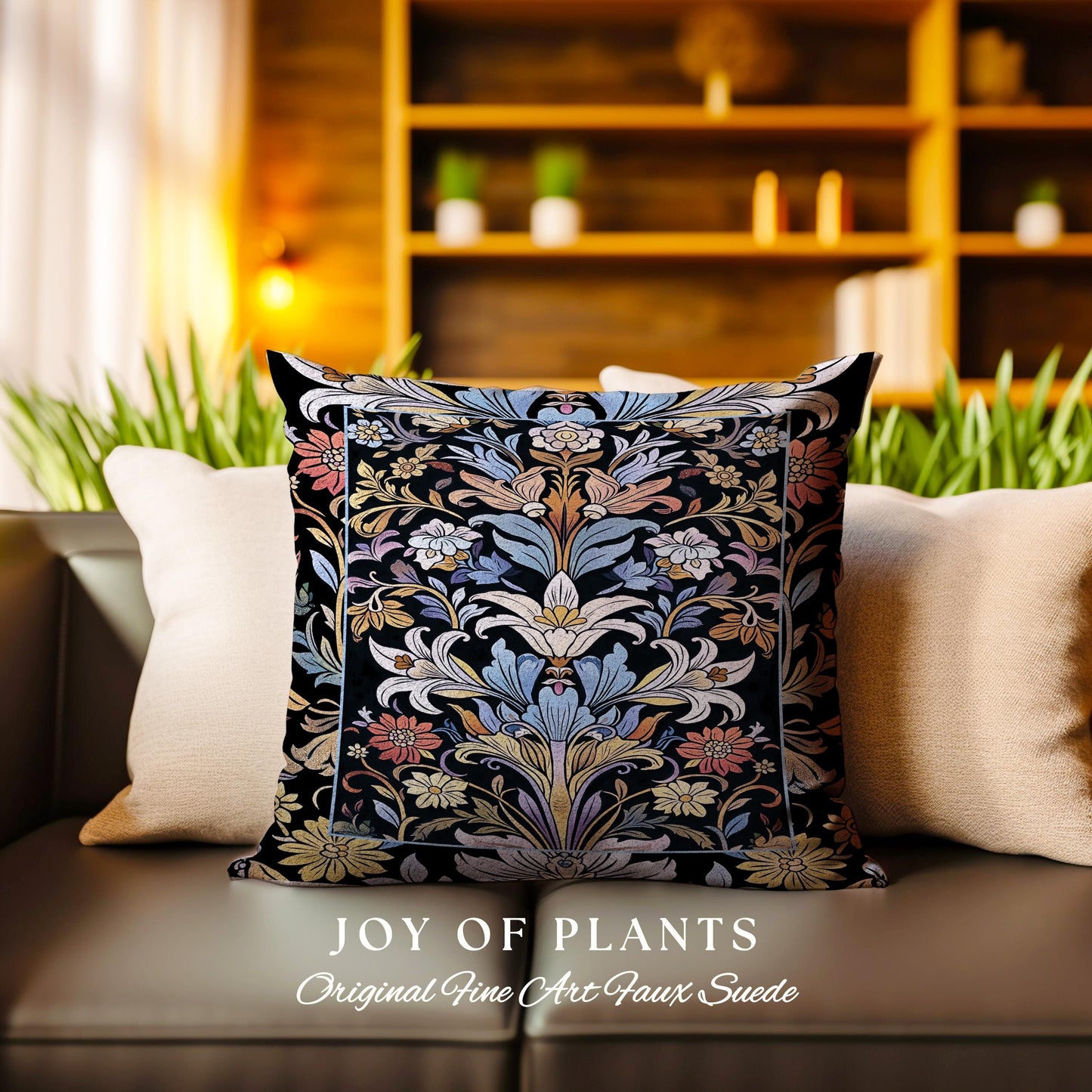 Bohemian Botanical Art Nouveau Floral Pillow Enchanted Forest Flower Motifs, Whimsical Cottagecore Charm Fairycore Inspired Boho Cushion
