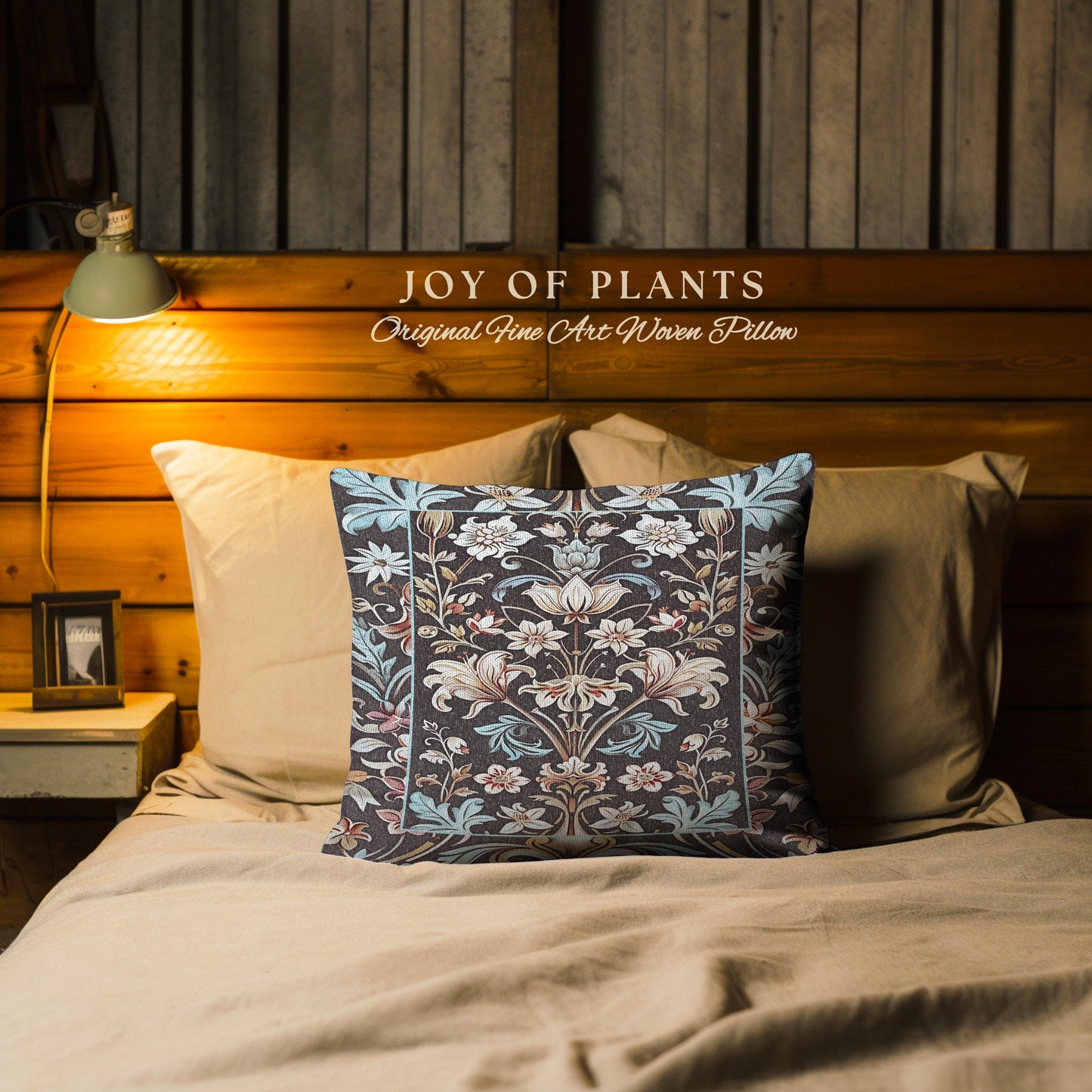 Whimsical Art Nouveau Floral Pillow Victorian Whimsigothic Botanical, Vintage Academia Decor William Morris Inspired Elegant Woven Cushion |