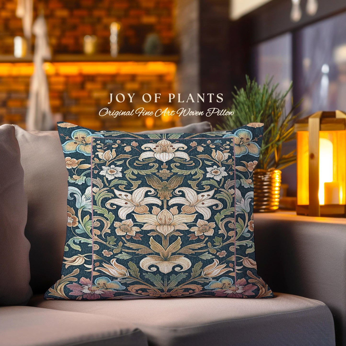 Rustic Farmhouse Floral Pillow Country Cottage Charm | Soft Cottagecore Botanical Elegance Vintage Boho Flower Pattern Morris Style Cushion