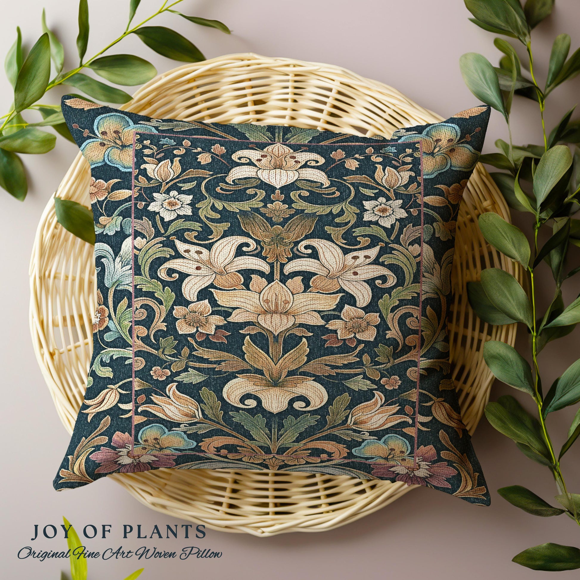 Rustic Farmhouse Floral Pillow Country Cottage Charm | Soft Cottagecore Botanical Elegance Vintage Boho Flower Pattern Morris Style Cushion