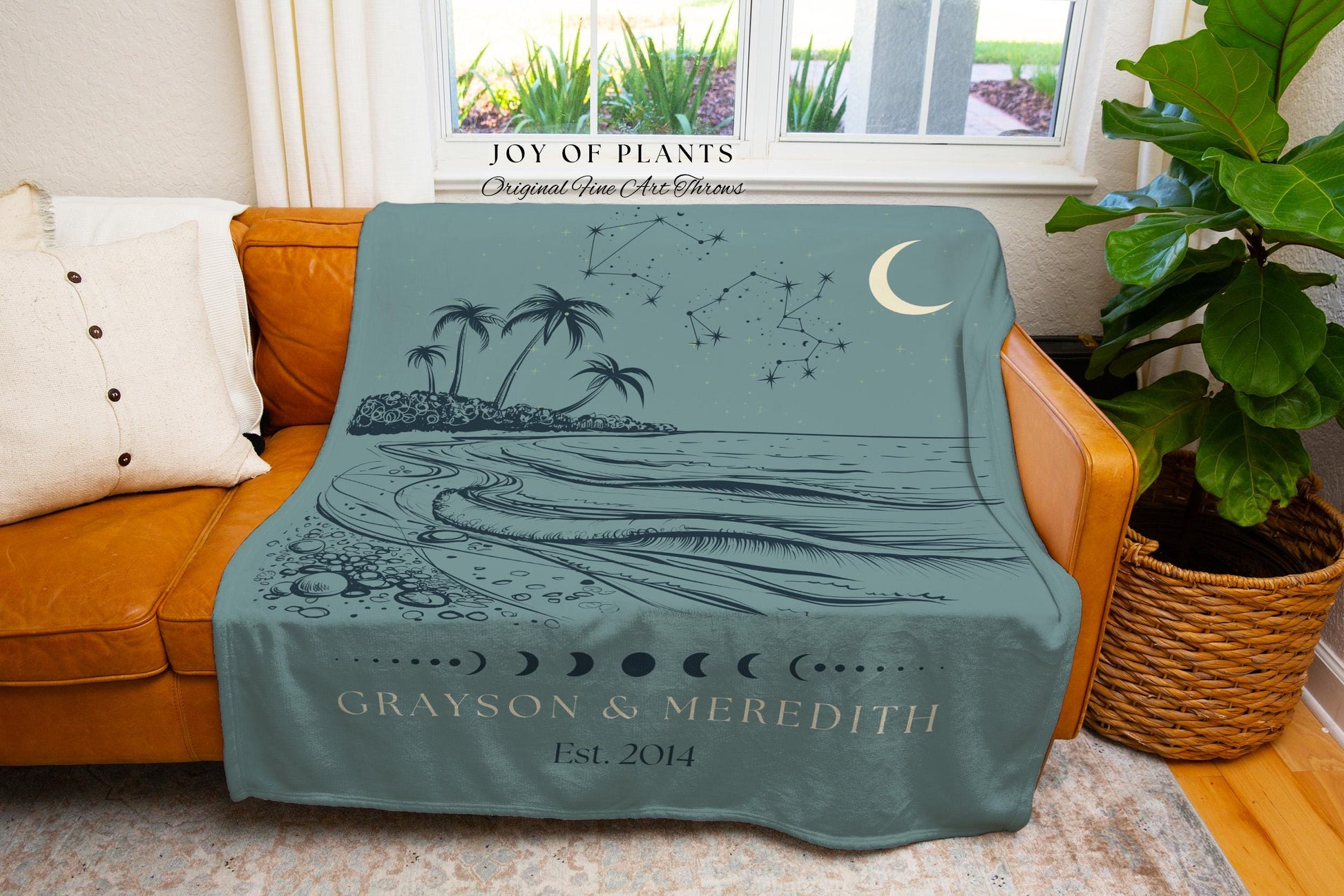 Beachy Couple Blanket Personalized | Custom Star Sign Landscape Wall Art Pastel Blue Celestial Aesthetic Zodiac Sign Our Constellation Sky |