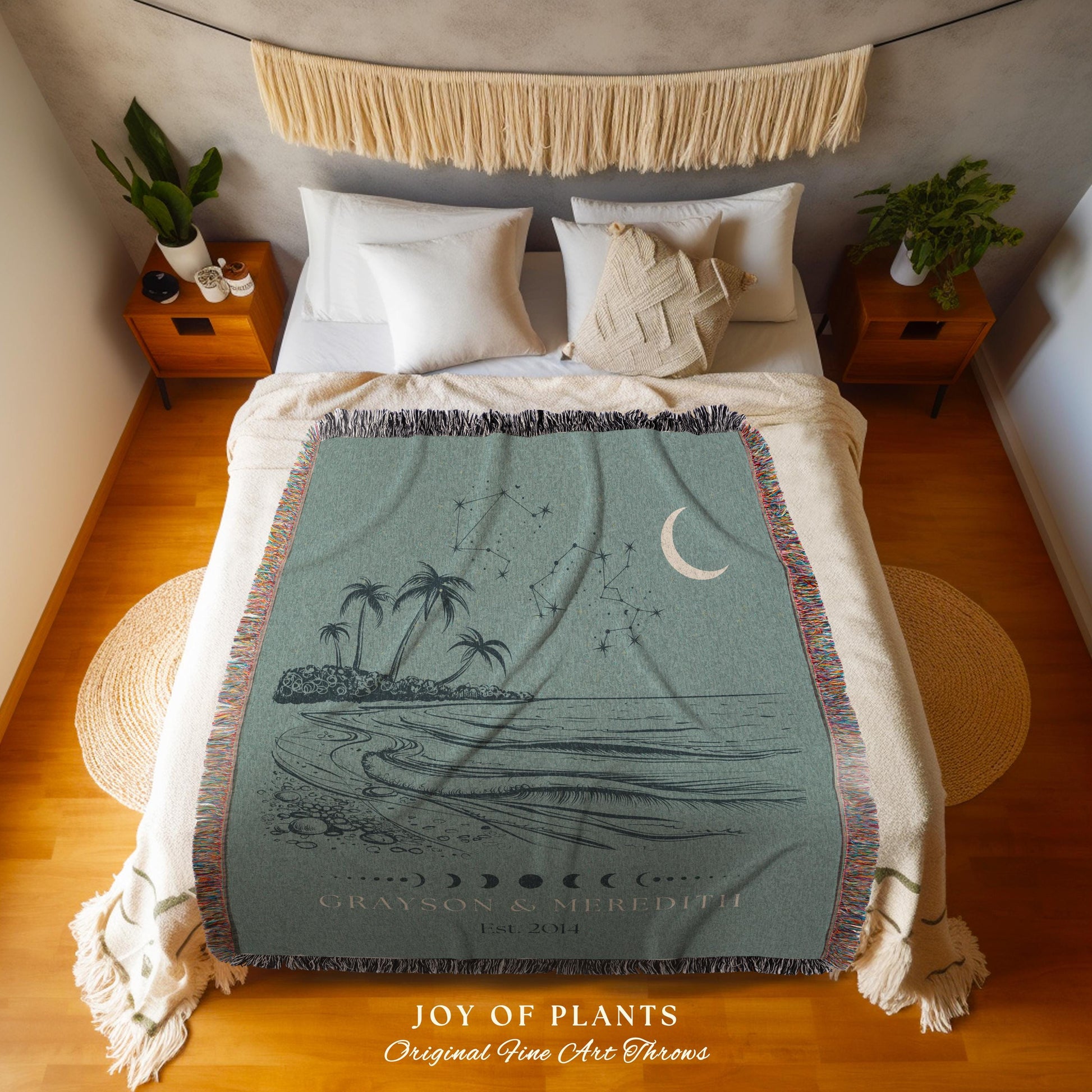 Beachy Couple Blanket Personalized | Custom Star Sign Landscape Wall Art Pastel Blue Celestial Aesthetic Zodiac Sign Our Constellation Sky |