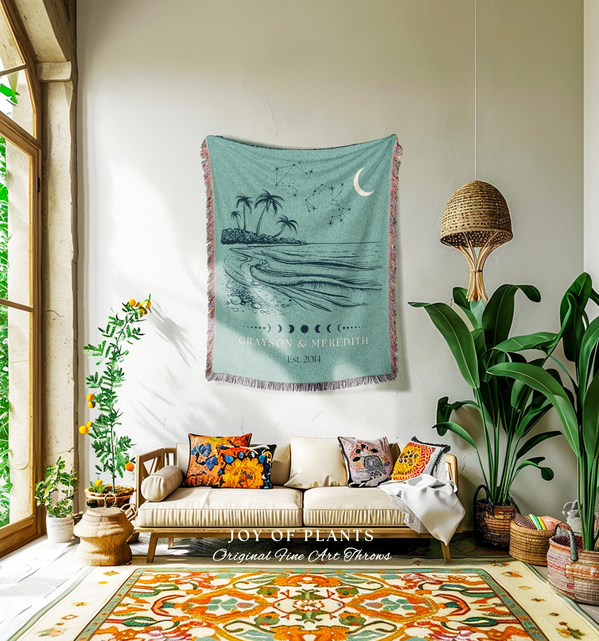 Beachy Couple Blanket Personalized | Custom Star Sign Landscape Wall Art Pastel Blue Celestial Aesthetic Zodiac Sign Our Constellation Sky |