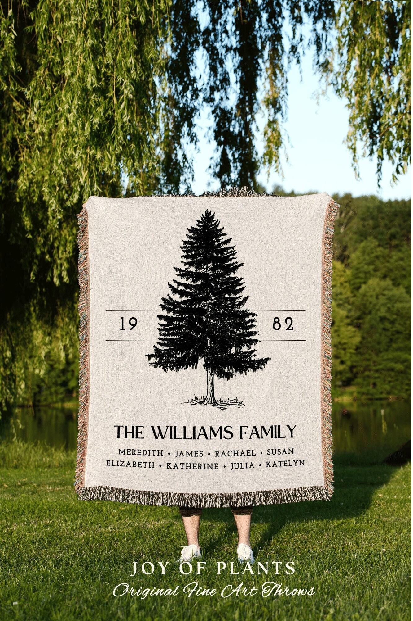 Christmas Family Tree Blanket | Woven Tapestry Personalized Family Gift Meaningful | Thoughtful Gift for Grandma Sentimental Gift for Family