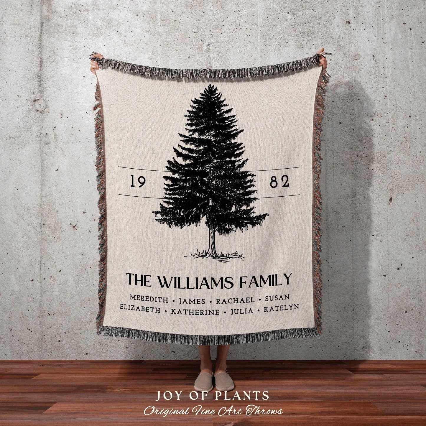 Christmas Family Tree Blanket | Woven Tapestry Personalized Family Gift Meaningful | Thoughtful Gift for Grandma Sentimental Gift for Family