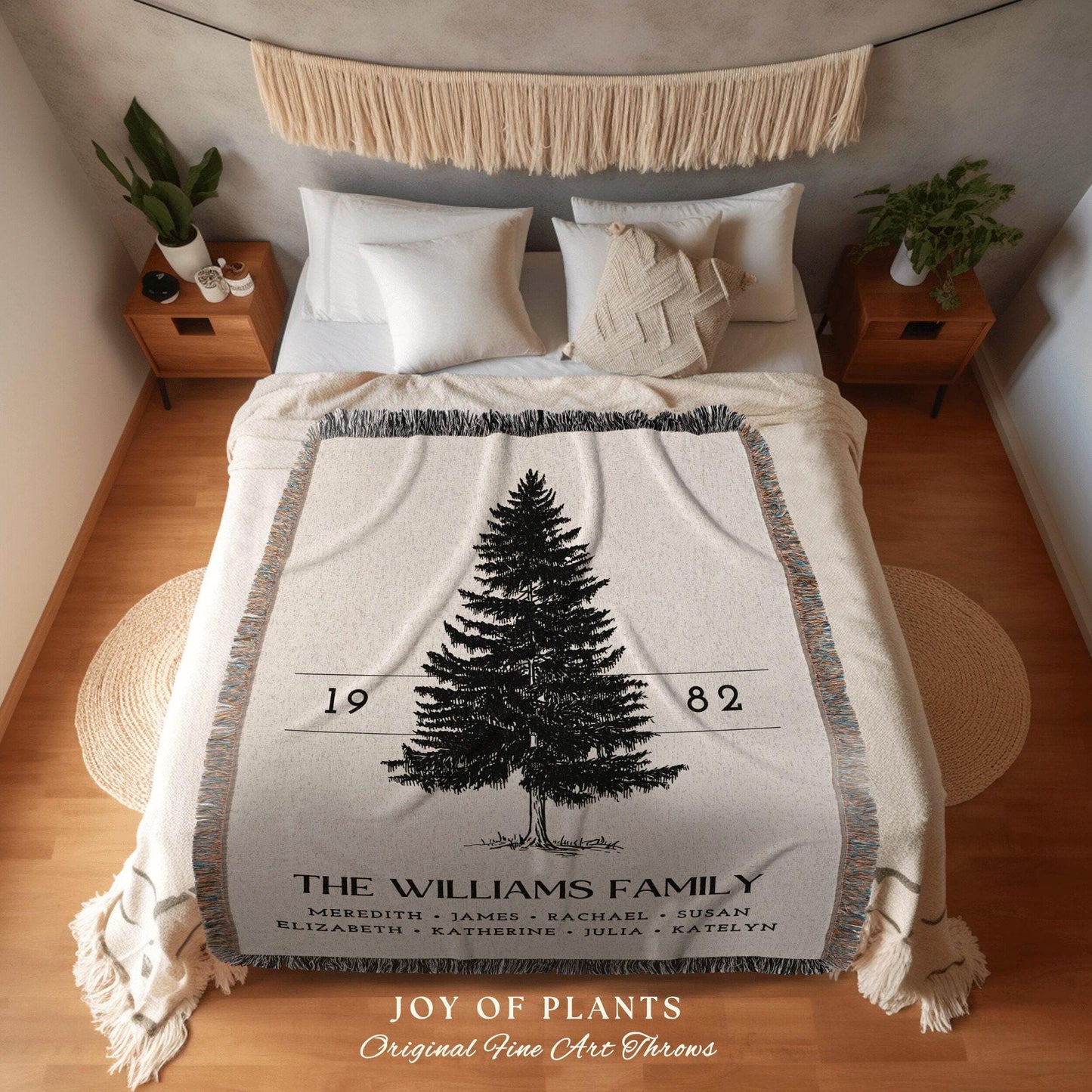 Christmas Family Tree Blanket | Woven Tapestry Personalized Family Gift Meaningful | Thoughtful Gift for Grandma Sentimental Gift for Family