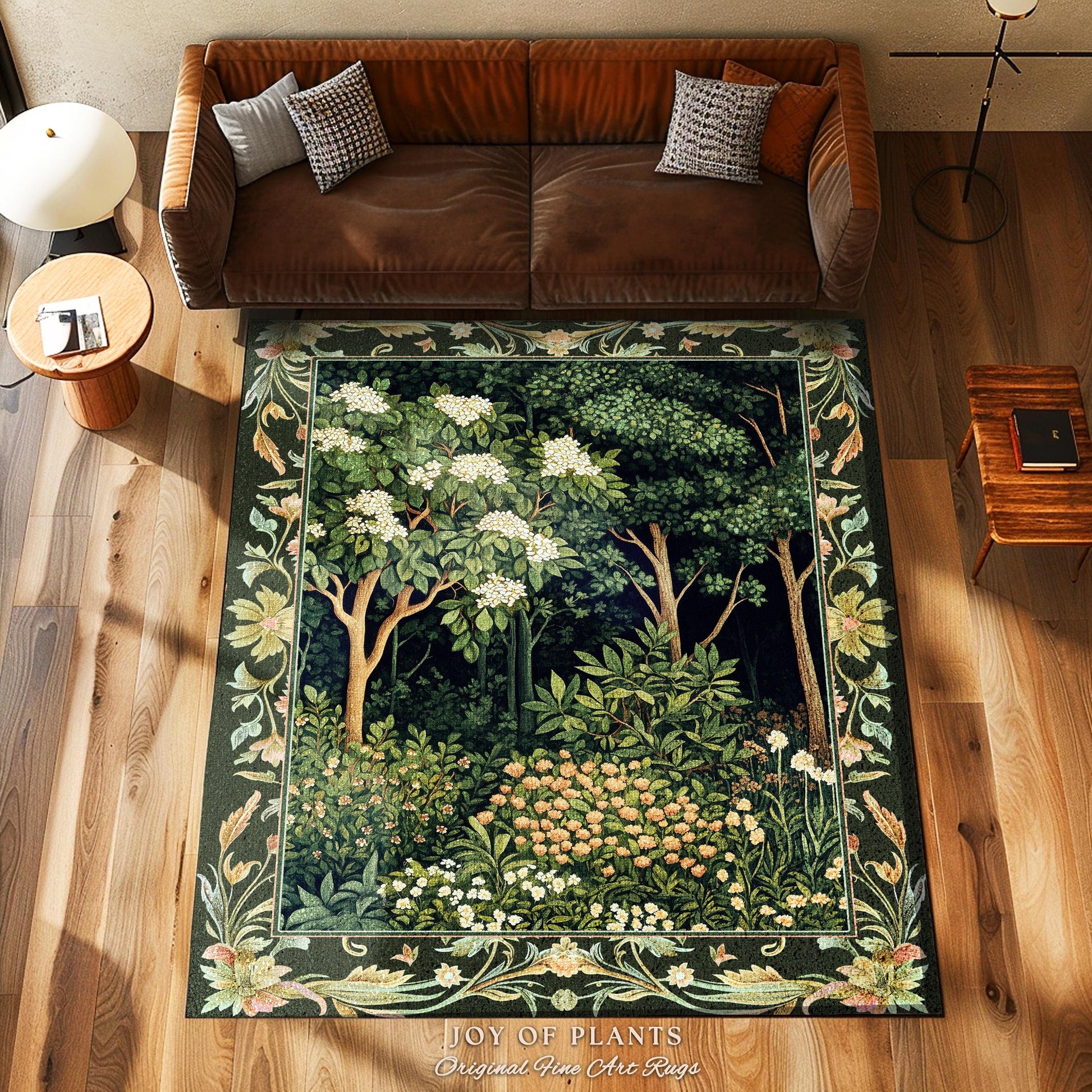 Emerald Green Medieval Tree Area Rug | Magical Woodland Cottagecore Aesthetic Nature Lover Book Nook Bedroom Olive Green Decor Bohemian Cute