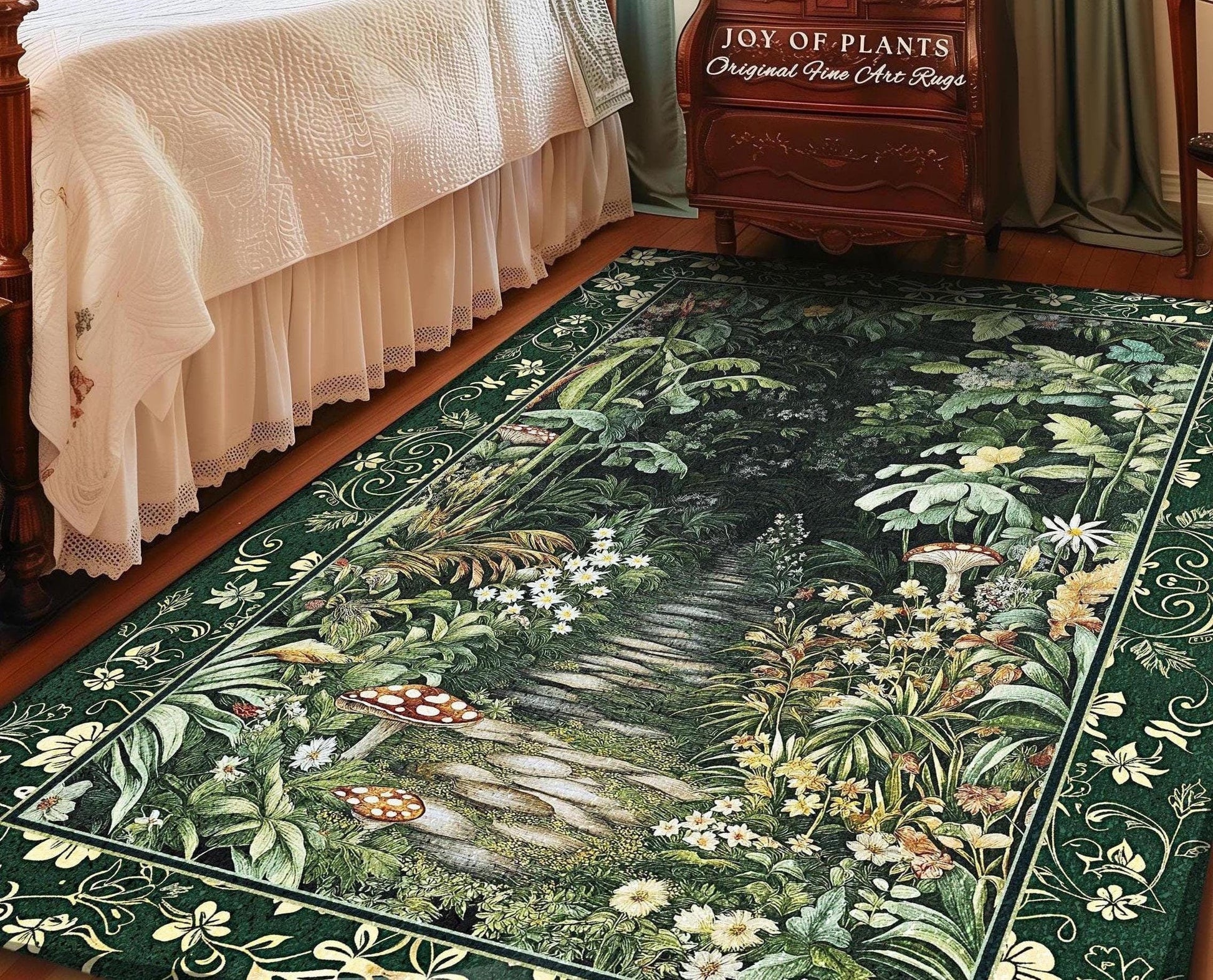 Soft Green Woodland Area Rug for Bedroom | Fairycore Woodland Nature Lover Book Nook Cozy Earthy Bedroom Decor Jungle Whimsical Aesthetic |