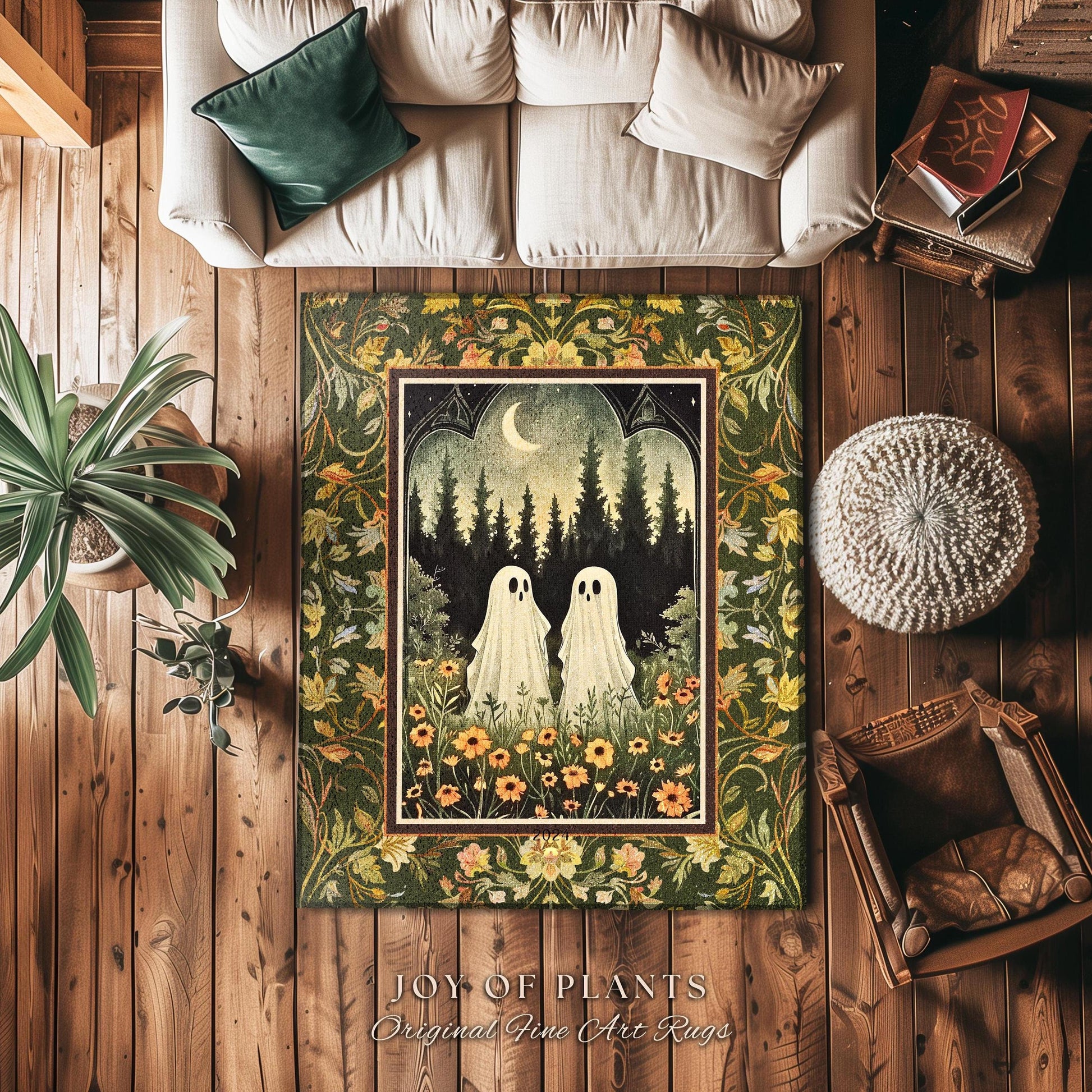 Celestial Ghost Friends Gothic Rug | Moonlit Cottagecore Magic Woodland Area Rug Cottagegoth Magic Spirits Whimsical Enchanted Boho Decor