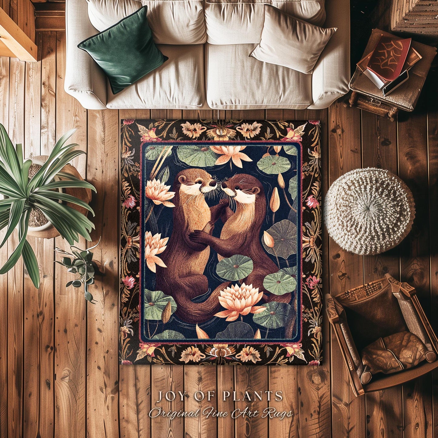 Cute Woodland Otter Area Rug | Scandinavian Aesthetic Boho Home Accent Whimsical Forestcore Fairycore Ethereal Bedroom Otter Nursery Theme |