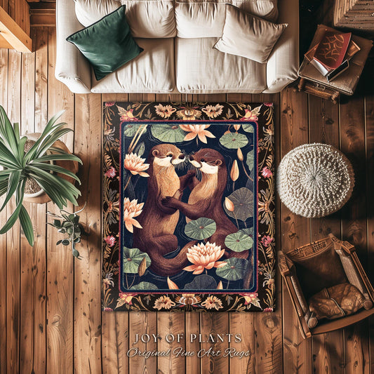 Cute Woodland Otter Area Rug | Scandinavian Aesthetic Boho Home Accent Whimsical Forestcore Fairycore Ethereal Bedroom Otter Nursery Theme |
