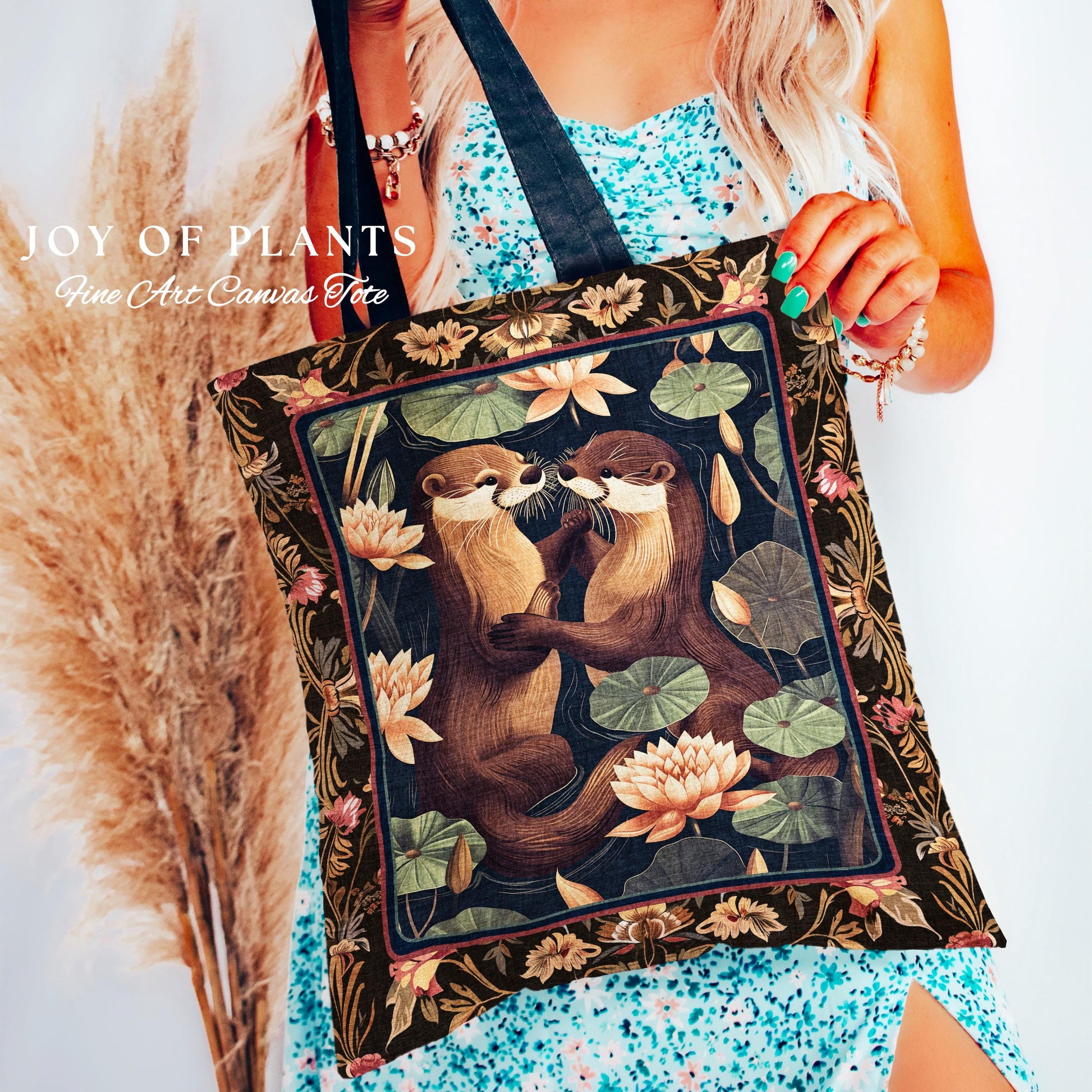 Playful Otter Tote Bag Cute | Whimsical Boho Scandinavian Oceancore Whimsy Woodland Otter Aesthetic Tapestry Tote Woven Accessory Ethereal |