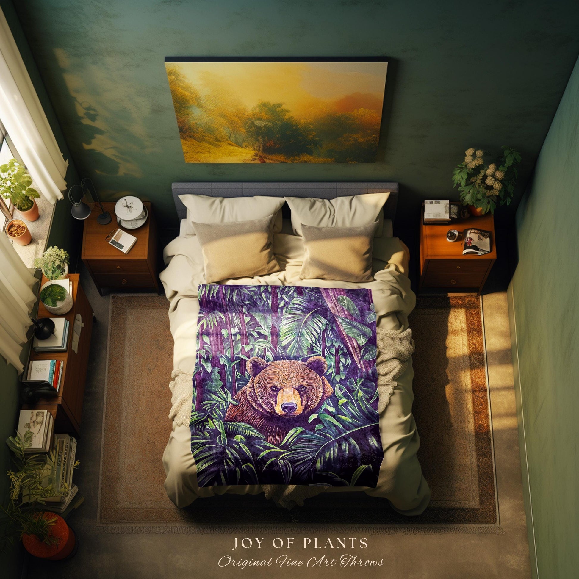 Woodsy Bear Woven Coverlet Maximalist | Woven Fringe Blanket Tapestry Dark Woodland Cottagecore Bear Lover Ethereal Indie Folklore Throw |