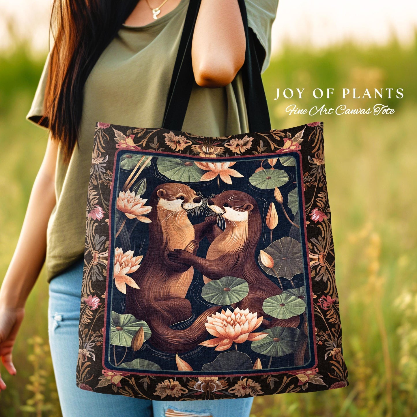 Playful Otter Tote Bag Cute | Whimsical Boho Scandinavian Oceancore Whimsy Woodland Otter Aesthetic Tapestry Tote Woven Accessory Ethereal |
