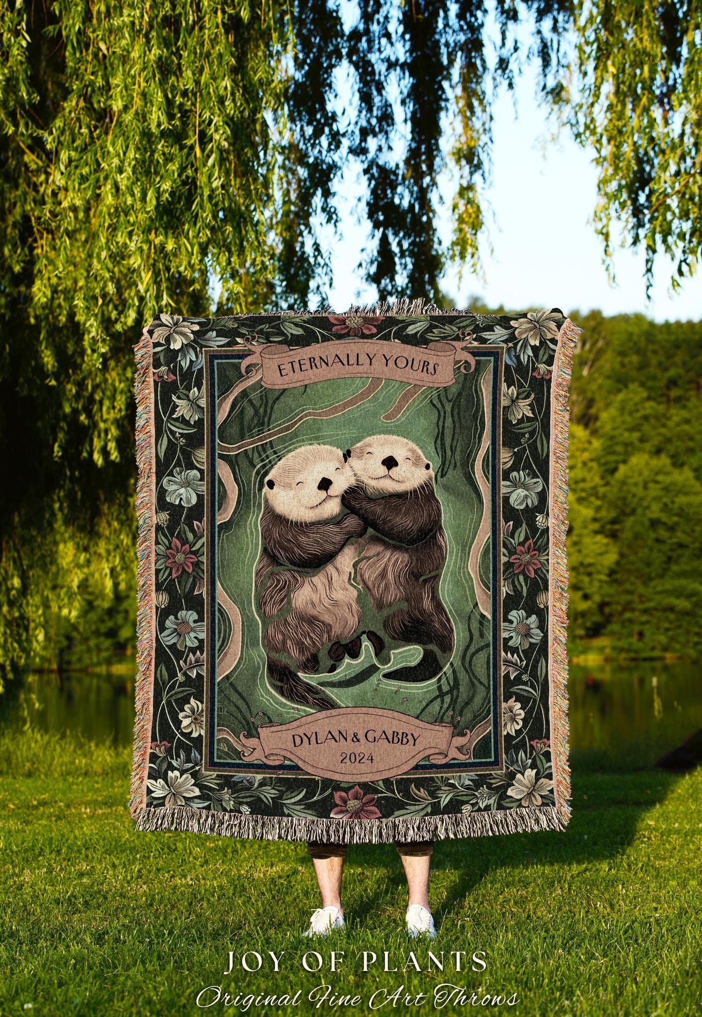 River Otters Personalized Couple Gift Cute | Boho Whimsical Wedding Anniversary Throw Blanket Personalized Saying Significant Otters Custom