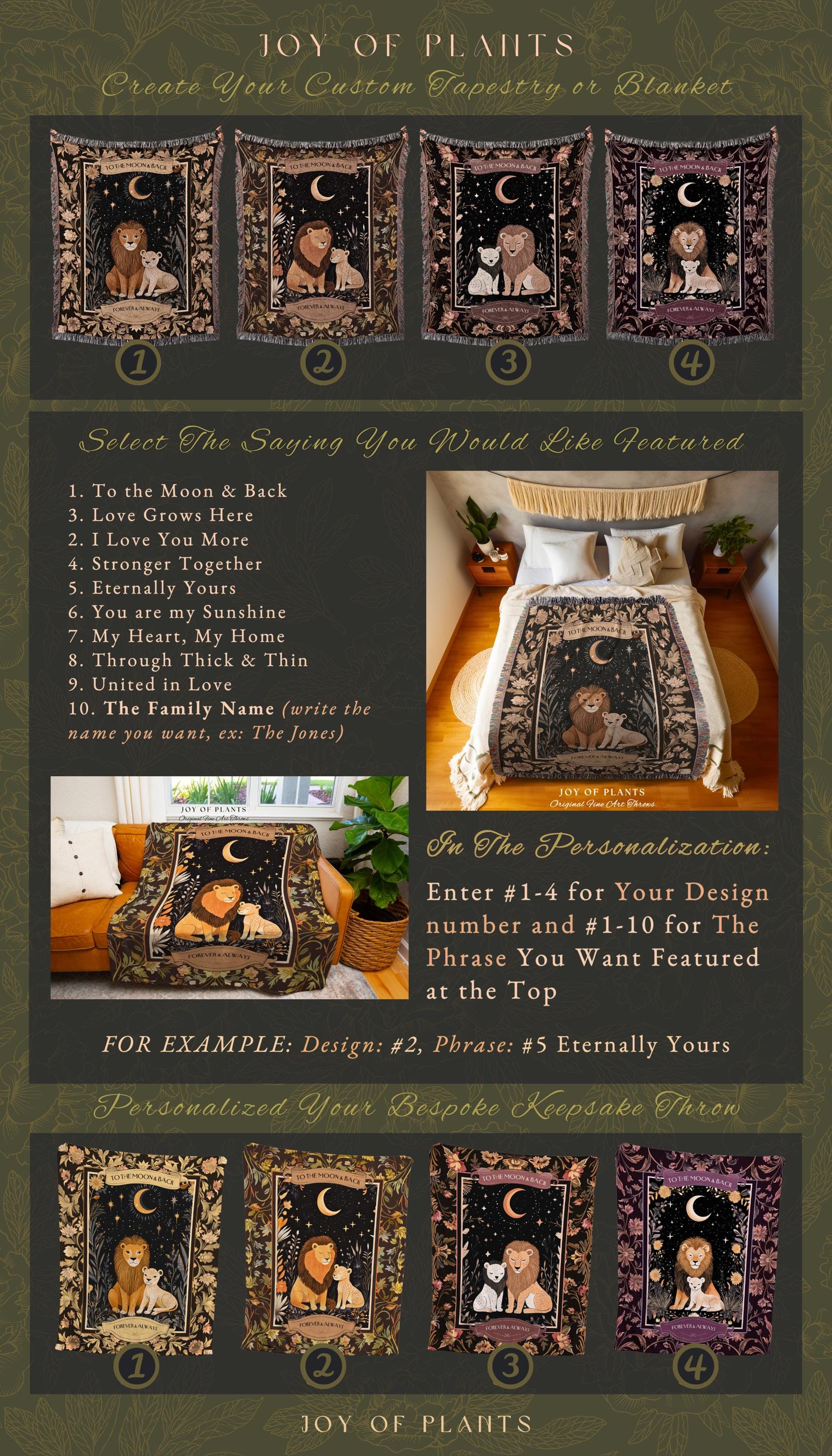 Personalized Jungle Nursery Throw Blanket | Custom Sentimental Gift Parent and Child Scandinavian Lion Decor Whimsical Creatures Tapestry |