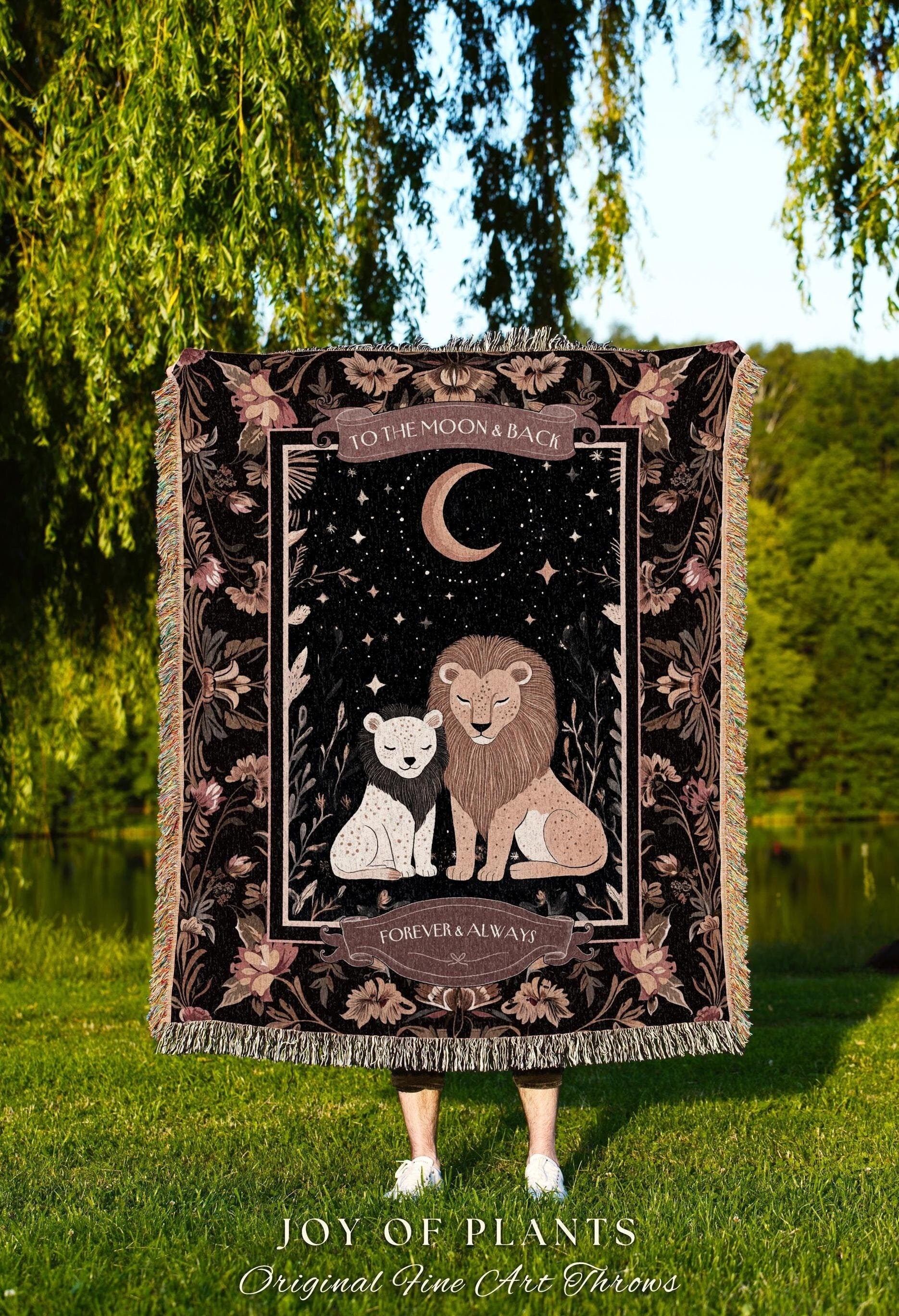 Personalized Jungle Nursery Throw Blanket | Custom Sentimental Gift Parent and Child Scandinavian Lion Decor Whimsical Creatures Tapestry |