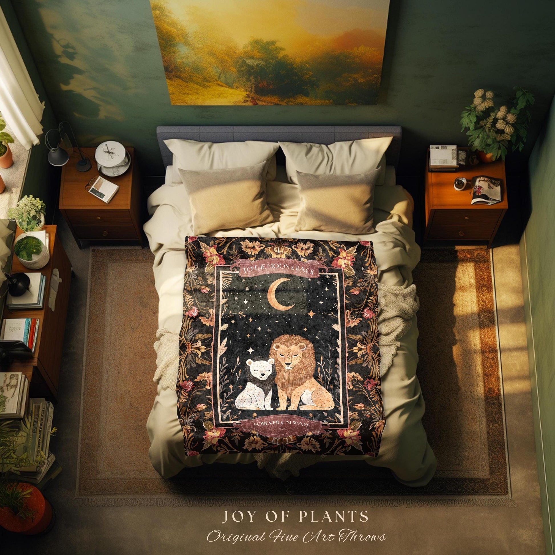 Personalized Jungle Nursery Throw Blanket | Custom Sentimental Gift Parent and Child Scandinavian Lion Decor Whimsical Creatures Tapestry |