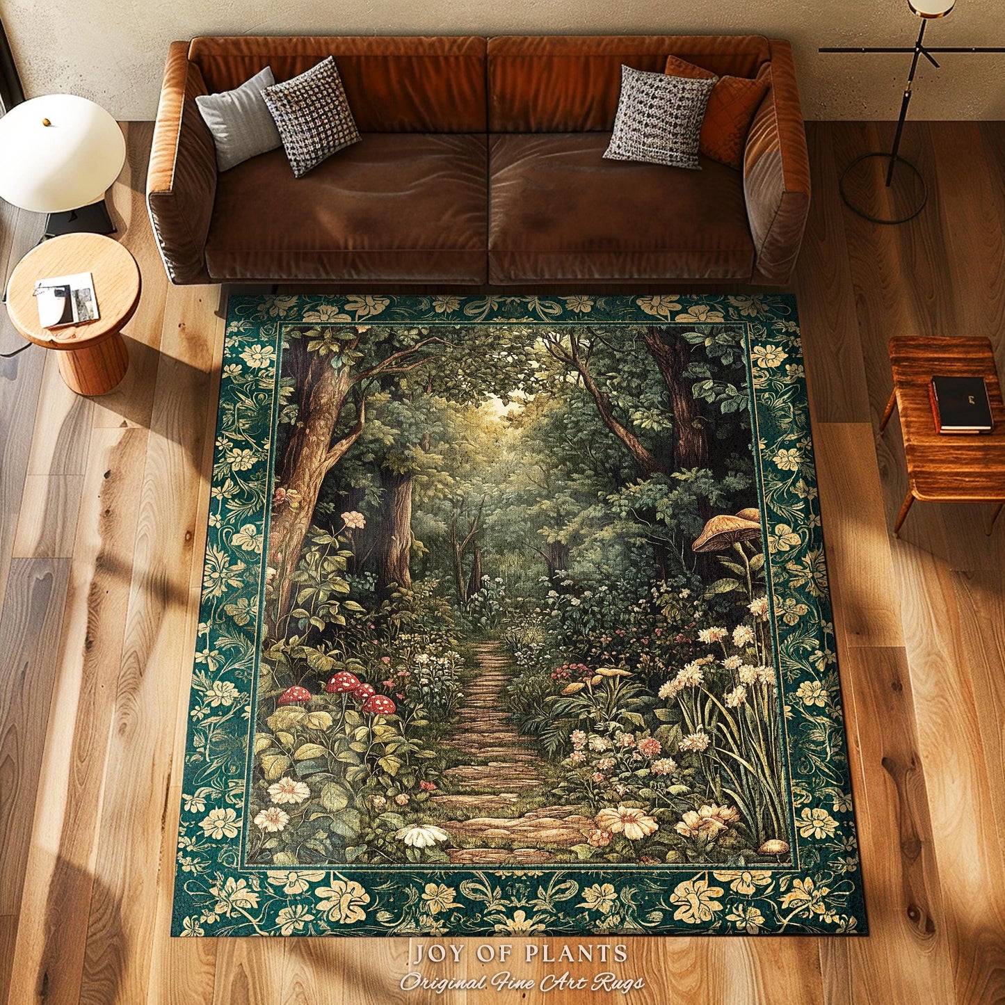 Botanical Bedroom Area Rug Fairycore | Woodland Mushroom Aesthetic Nature Lover Book Nook Bedroom Emerald Green Decor Fairytale Inspired |