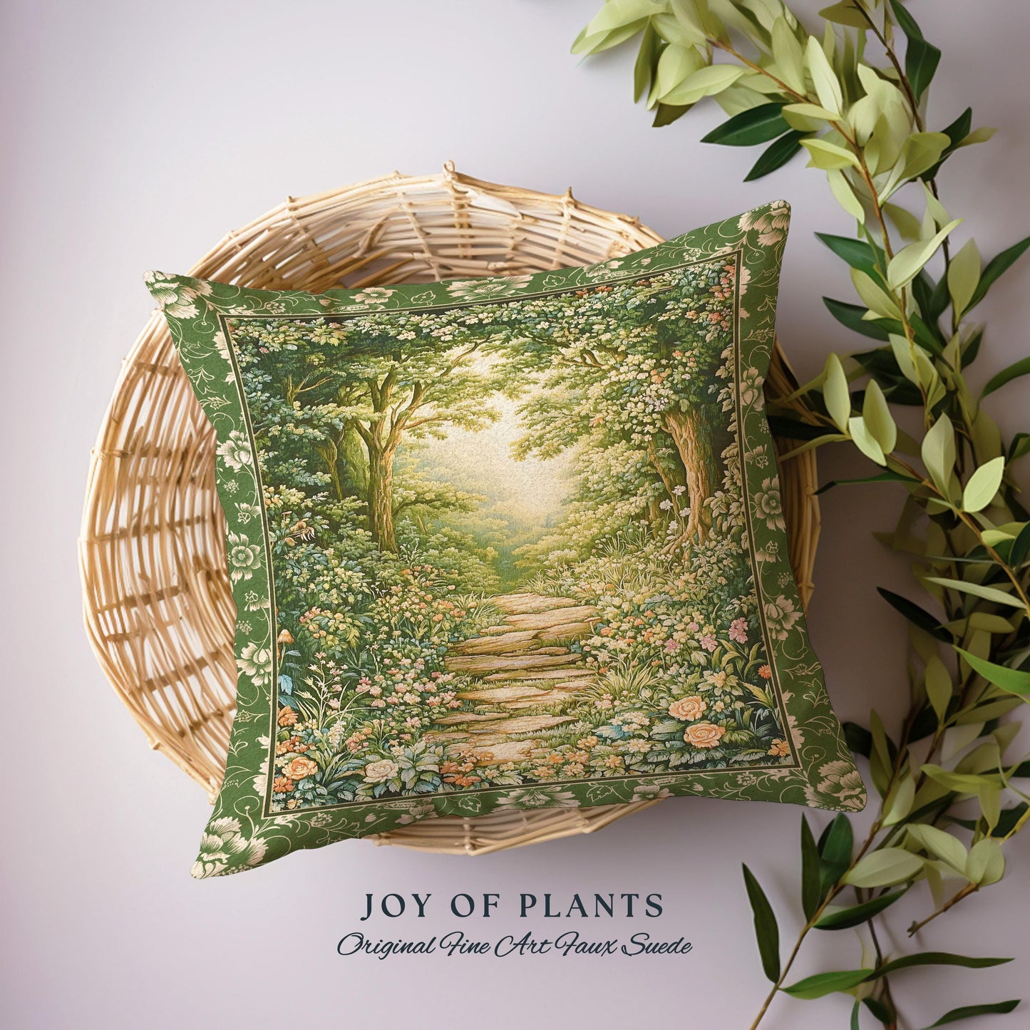 Mystic Garden Fairytale Landscape Tapestry Pillow | Fairycore Woodland Nature Lover Book Nook Cushion Cozy Earthy Home Decor Whimsical |