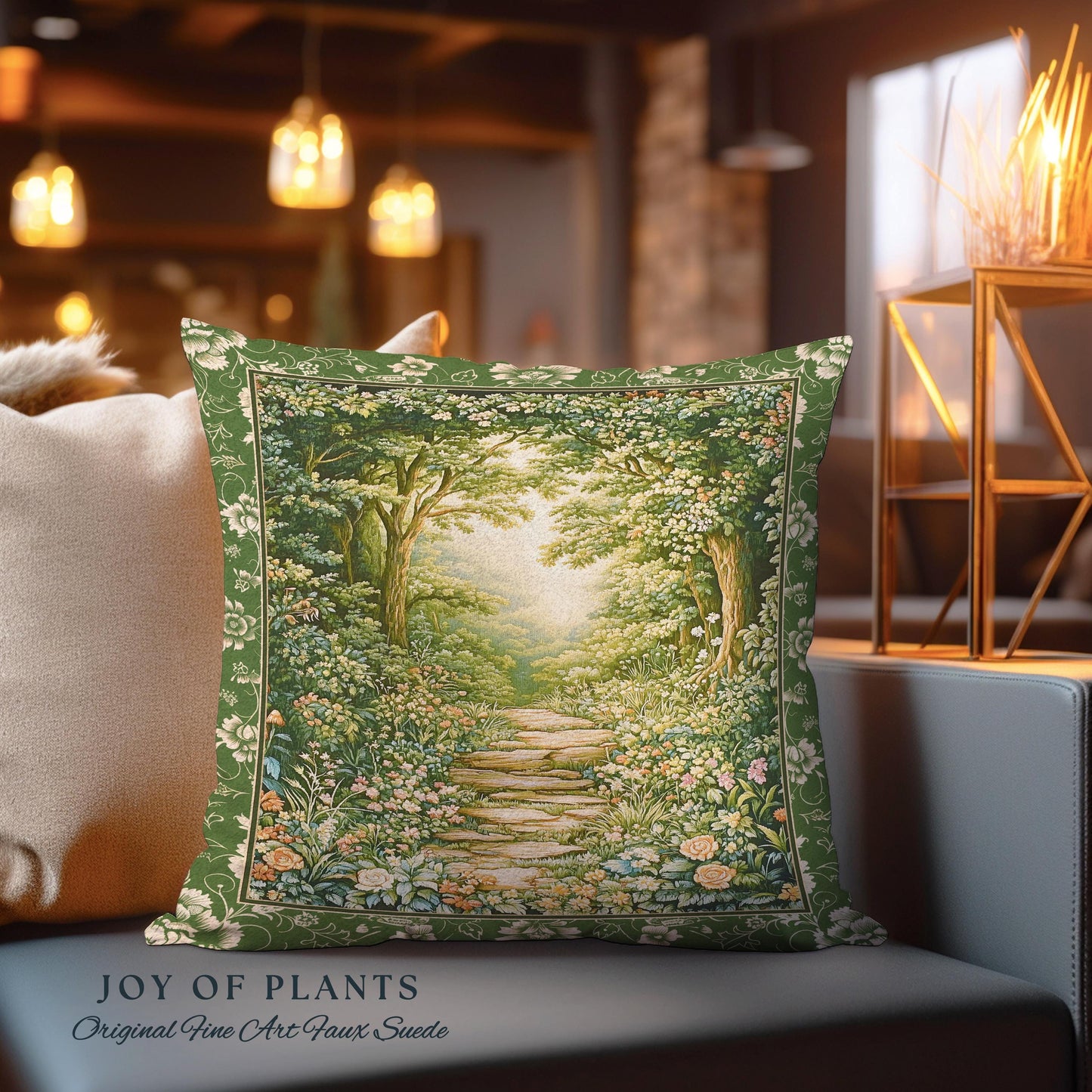 Mystic Garden Fairytale Landscape Tapestry Pillow | Fairycore Woodland Nature Lover Book Nook Cushion Cozy Earthy Home Decor Whimsical |