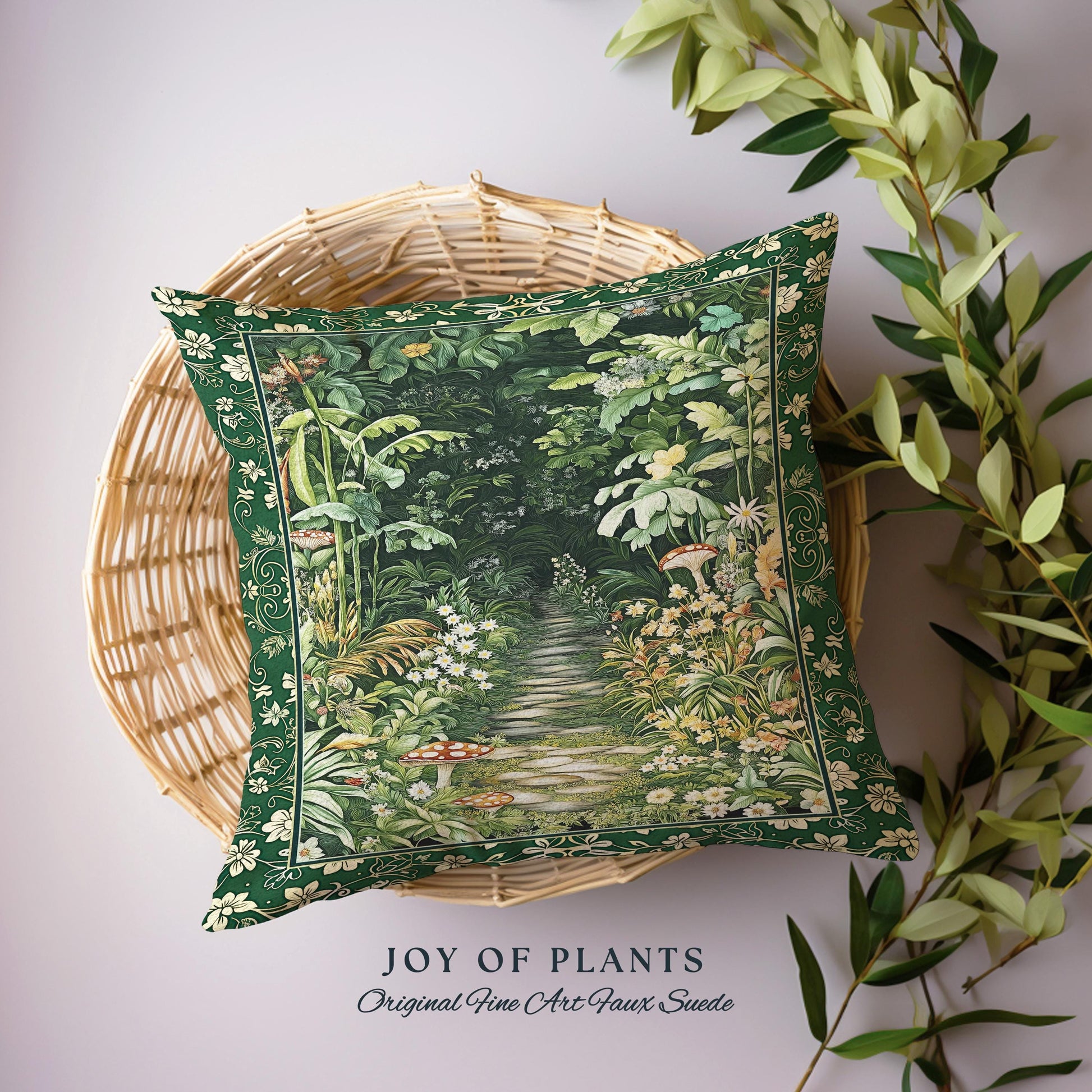 Soft Green Woodland Throw Pillow for Bedroom | Fairycore Woodland Nature Lover Book Nook Cozy Earthy Tapestry Accent Pillow Jungle Whimsical