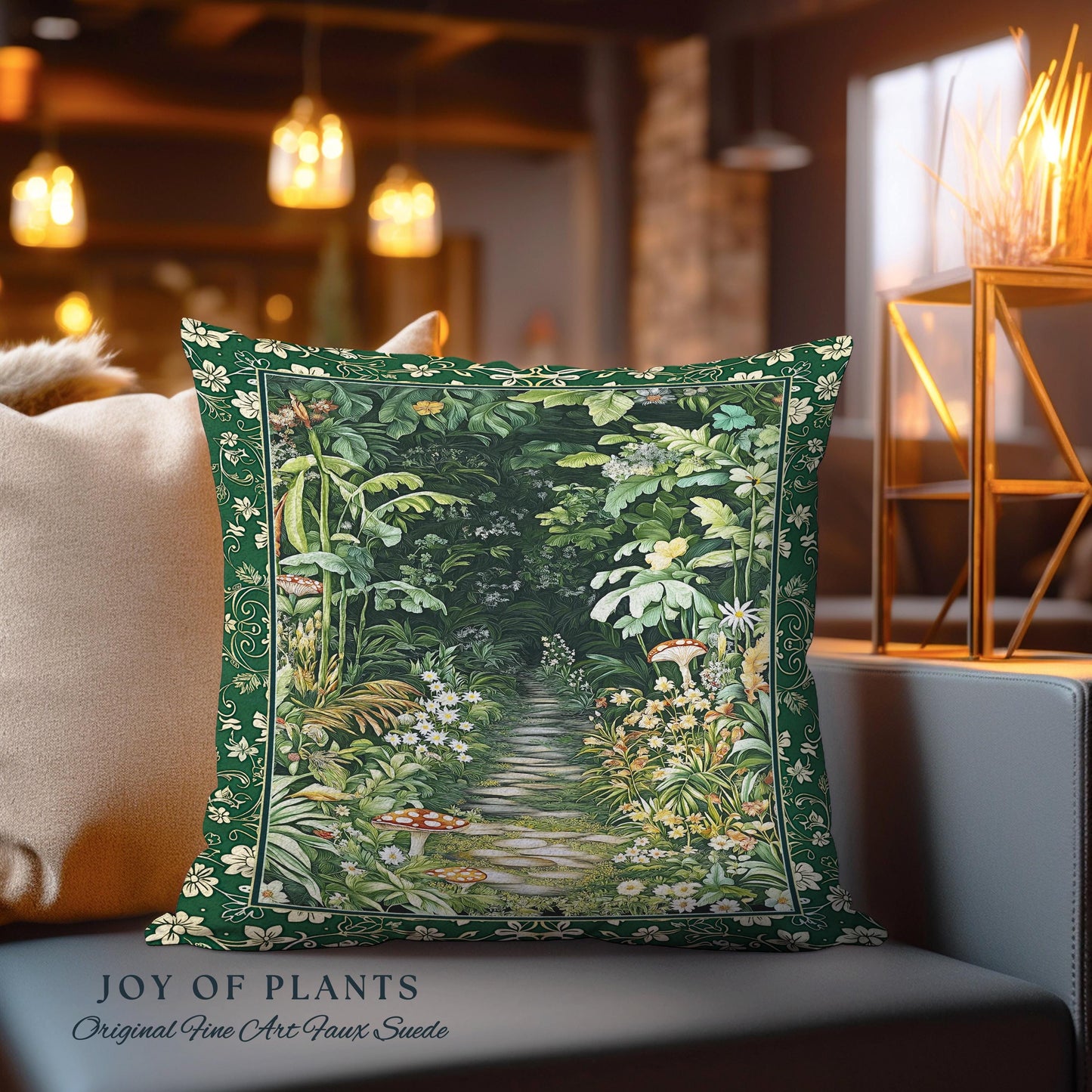 Soft Green Woodland Throw Pillow for Bedroom | Fairycore Woodland Nature Lover Book Nook Cozy Earthy Tapestry Accent Pillow Jungle Whimsical