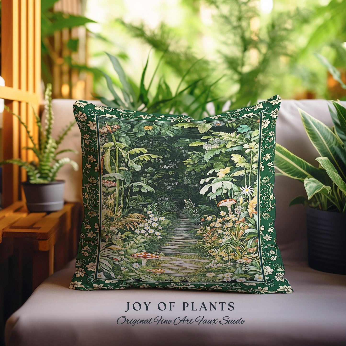 Soft Green Woodland Throw Pillow for Bedroom | Fairycore Woodland Nature Lover Book Nook Cozy Earthy Tapestry Accent Pillow Jungle Whimsical
