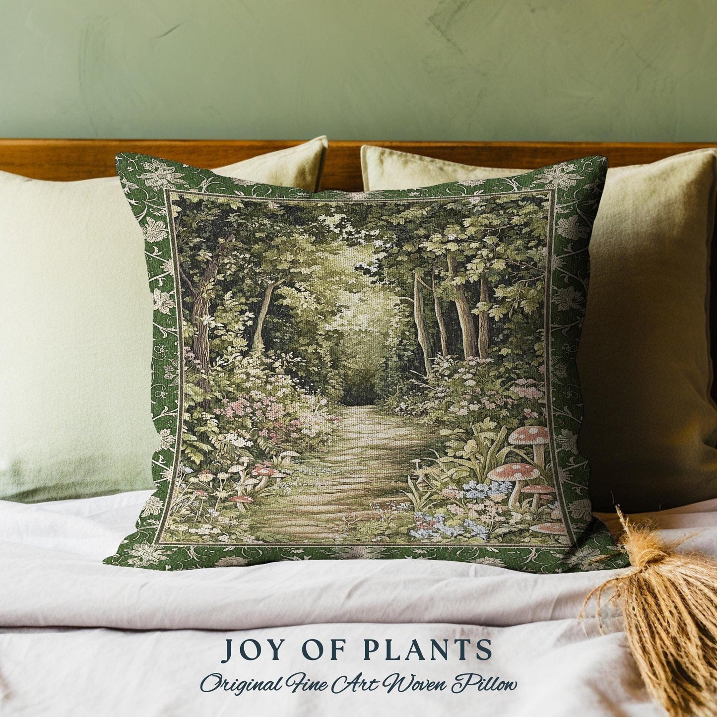 Natural Plants Ethereal Folklore Throw Pillow | Woodland Fairy Inspired Nature Lover Bedroom Cozy Earthy Tapestry Pillow Mystical Floral |