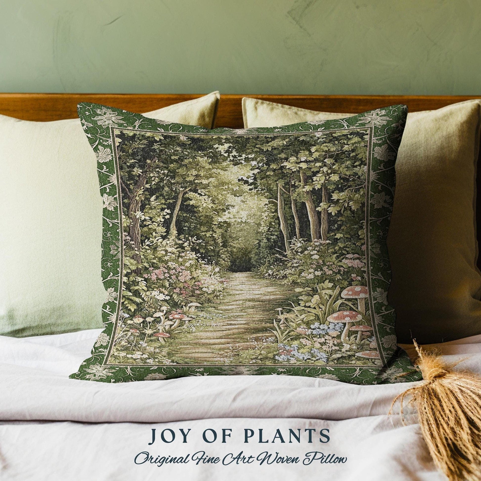Natural Plants Ethereal Folklore Throw Pillow | Woodland Fairy Inspired Nature Lover Bedroom Cozy Earthy Tapestry Pillow Mystical Floral |