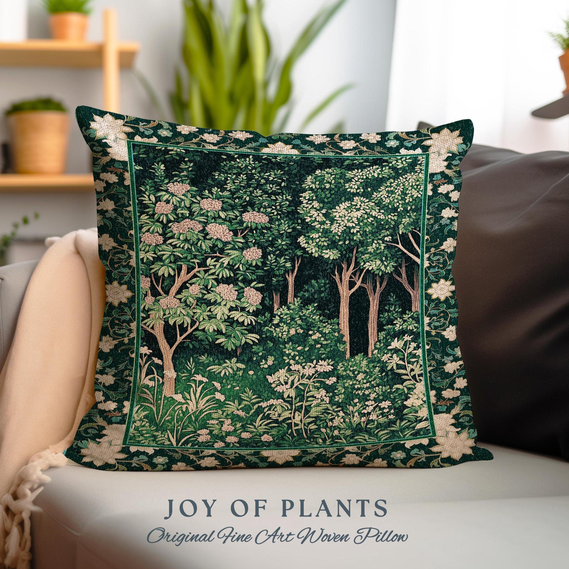 Dark Woodland Whimsical Forest Pillow | Whimsigothic Folklore Inspired Room Decor Ethereal Aesthetic Woven Cushion Accent Fairycore Bedroom