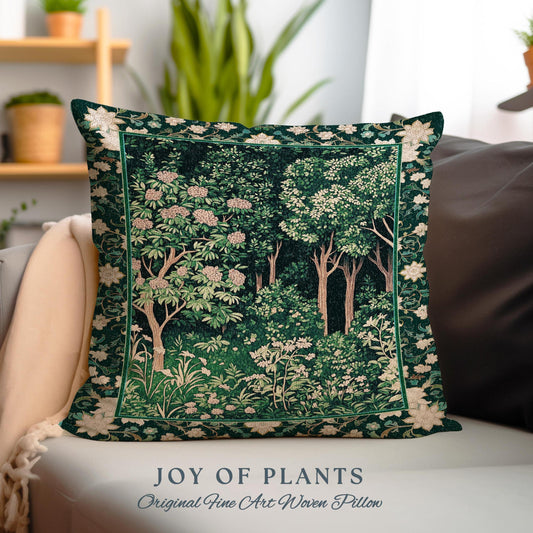 Dark Woodland Whimsical Forest Pillow | Whimsigothic Folklore Inspired Room Decor Ethereal Aesthetic Woven Cushion Accent Fairycore Bedroom