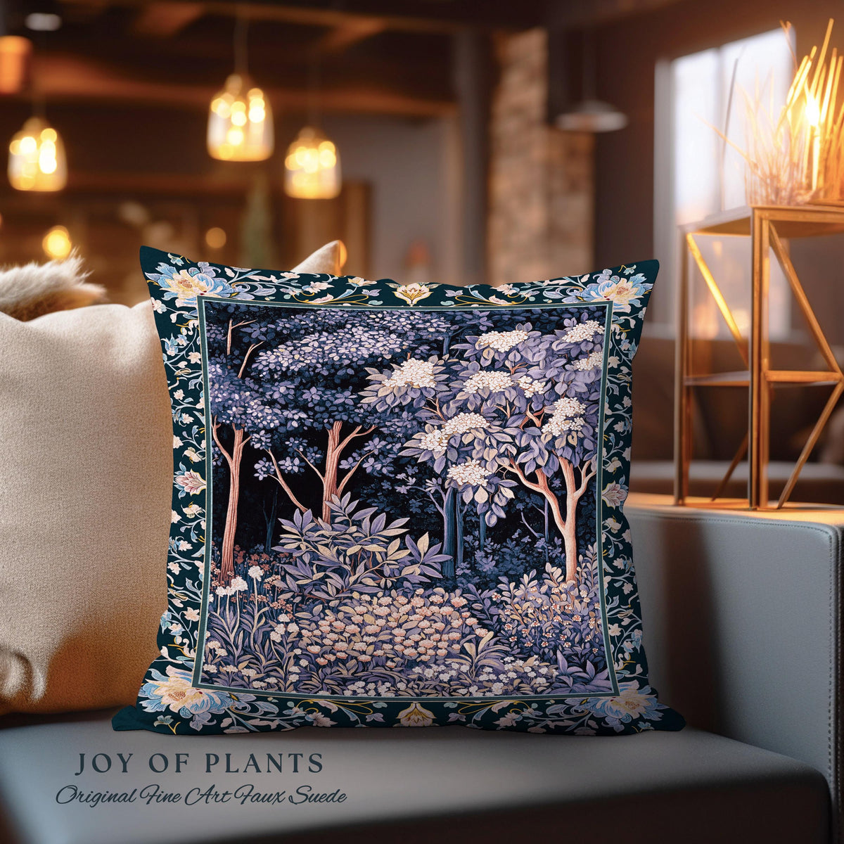 Fairycore Aesthetic Botanical Tapestry Pillow Dark Academia Lavender Purple Nature Inspired Ethereal Woodland Wildflowers Enchanted Cushion