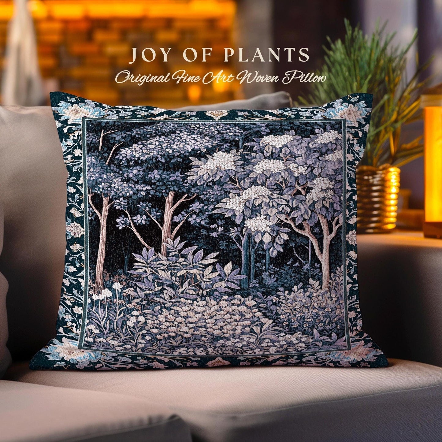 Fairycore Aesthetic Botanical Tapestry Pillow Dark Academia Lavender Purple Nature Inspired Ethereal Woodland Wildflowers Enchanted Cushion