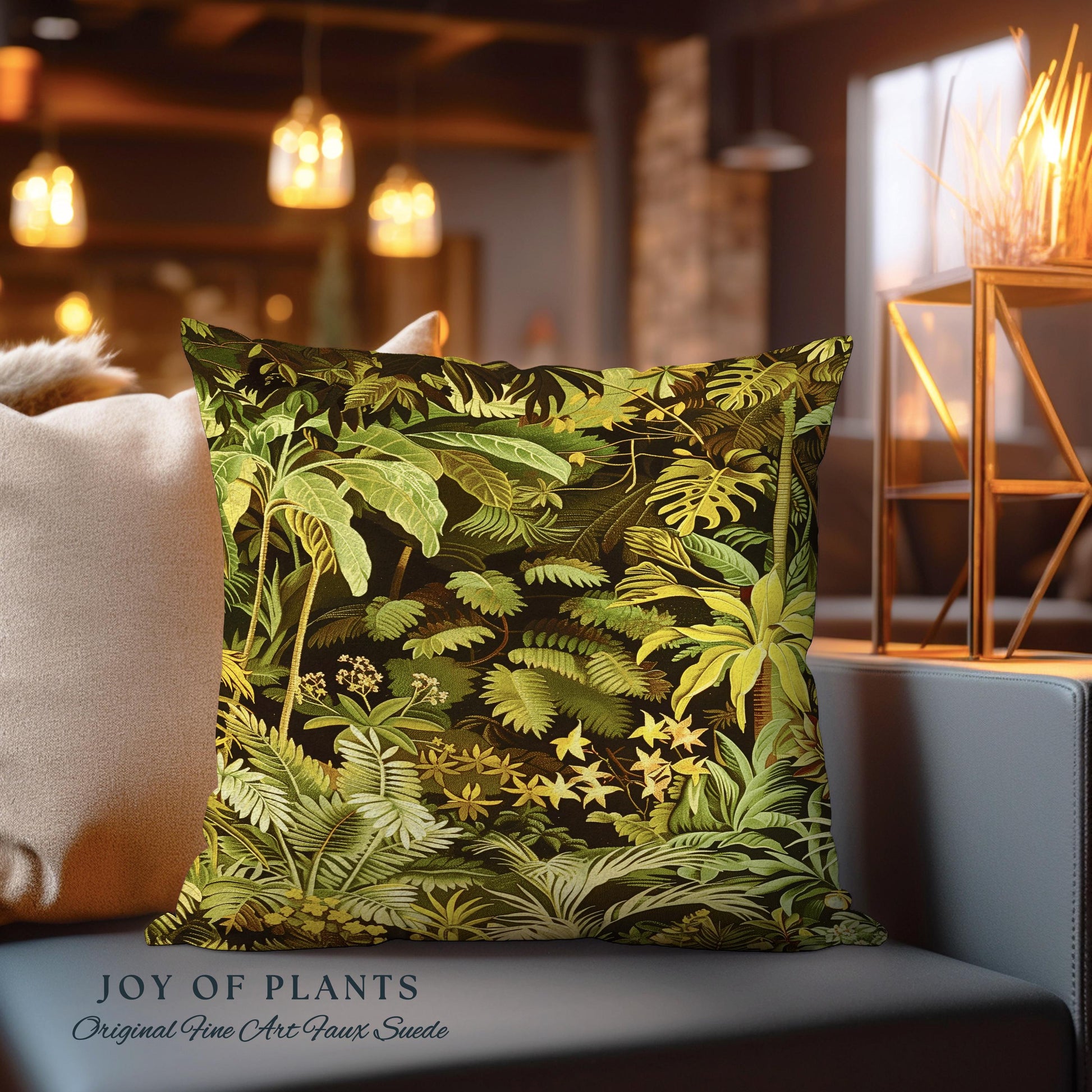 Moody Botanical Jungle Leaves Pillow | Eclectic Green Maximalist Bedroom Decor Whimsigoth Vintage Botanical Nature Living Room Forest Theme