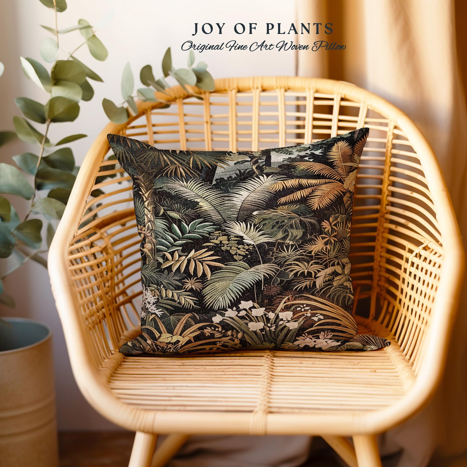 Earthy Colors Tropical Leaves Throw Pillow | Jungle Theme Bedroom Decor Whimsical Botanical Living Room Forest Abstract House Plant Cushion