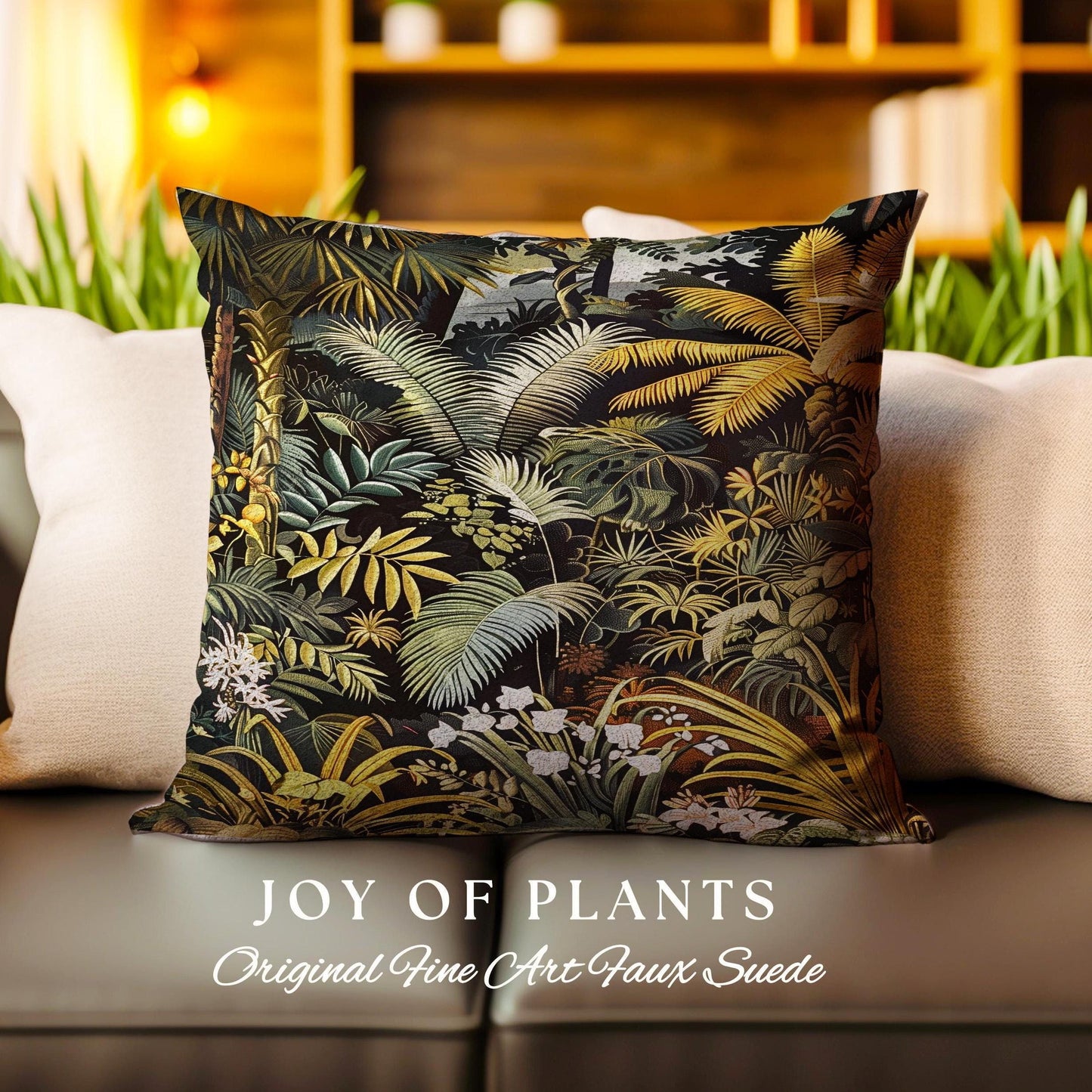 Earthy Colors Tropical Leaves Throw Pillow | Jungle Theme Bedroom Decor Whimsical Botanical Living Room Forest Abstract House Plant Cushion