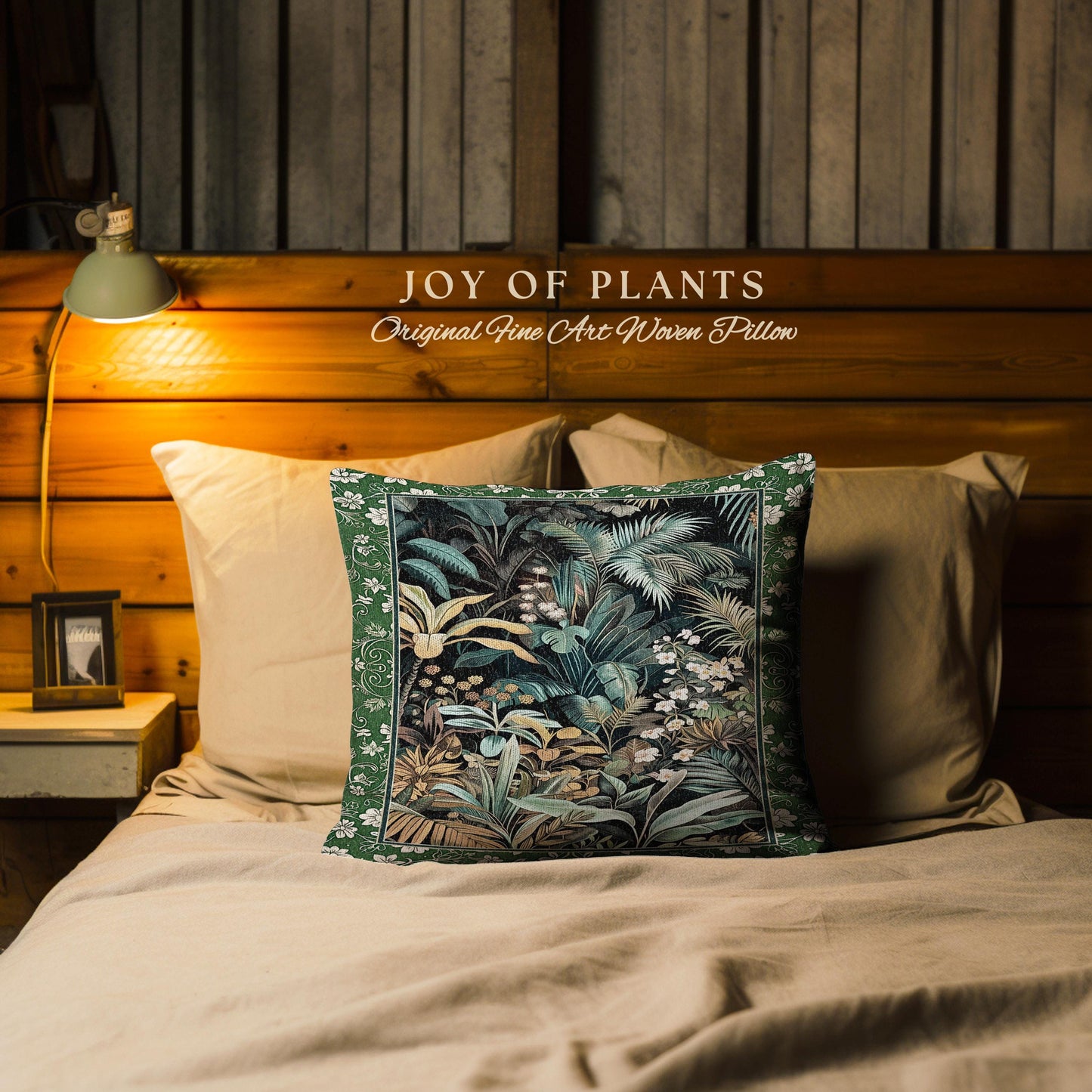 Jungle Leaves Botanical Woven Pillow | Tropical Jungle Nature Lover Book Nook Cozy Plant Lover Boho Bedroom Decor Elegant Tapestry Cushion |