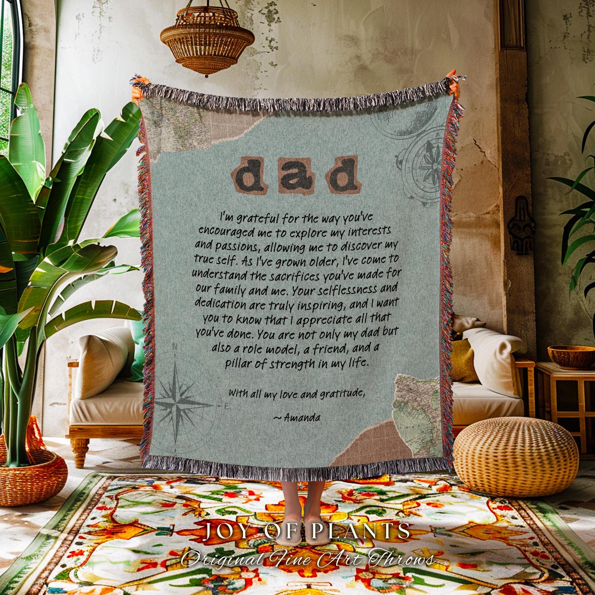 Meaningful Dad Blanket Custom Letter | Father's Day Personalized Handwriting Woven Throw Thoughtful Dad Custom Sentimental Gift for Grandpa