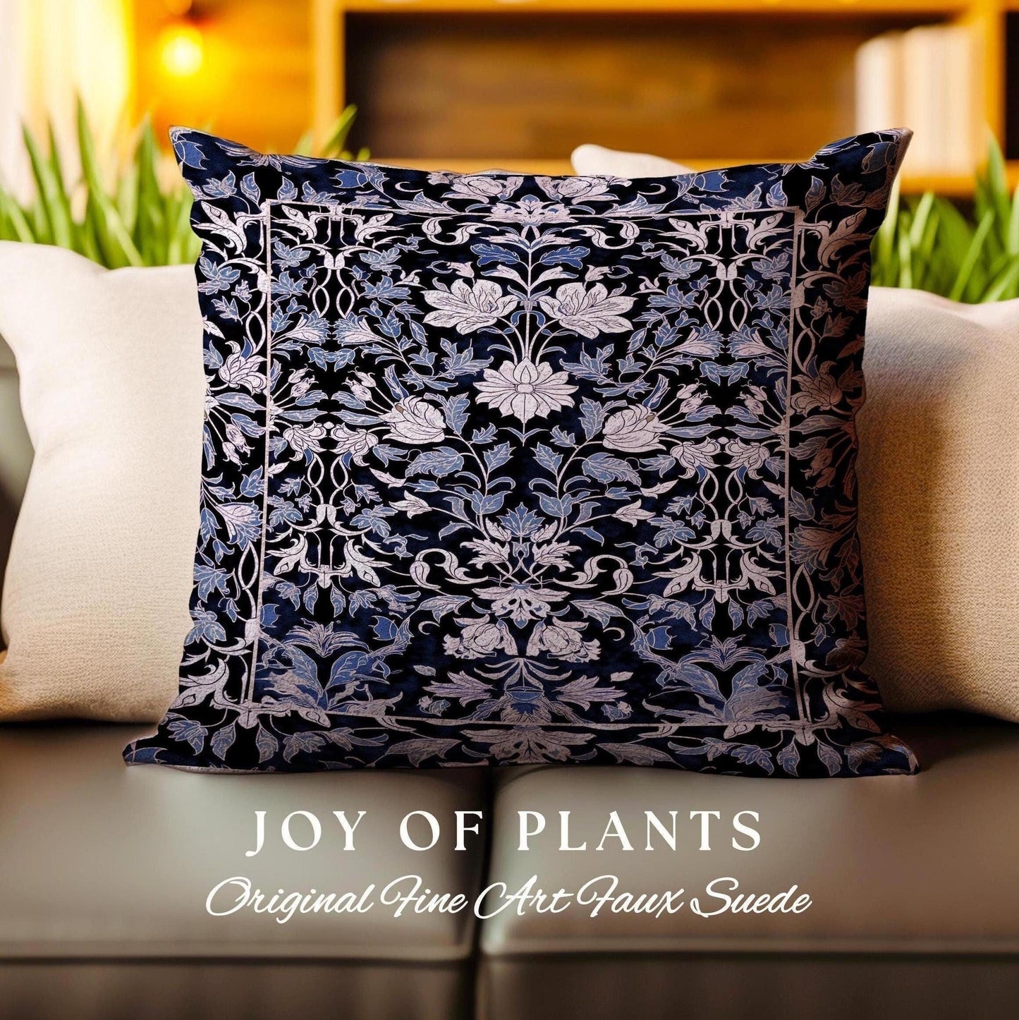Elegant Fairycore Floral Pillow Woven | Ornate Renaissance Style Art Deco Aesthetic Purple Dark Botanical Cushion William Morris Inspired