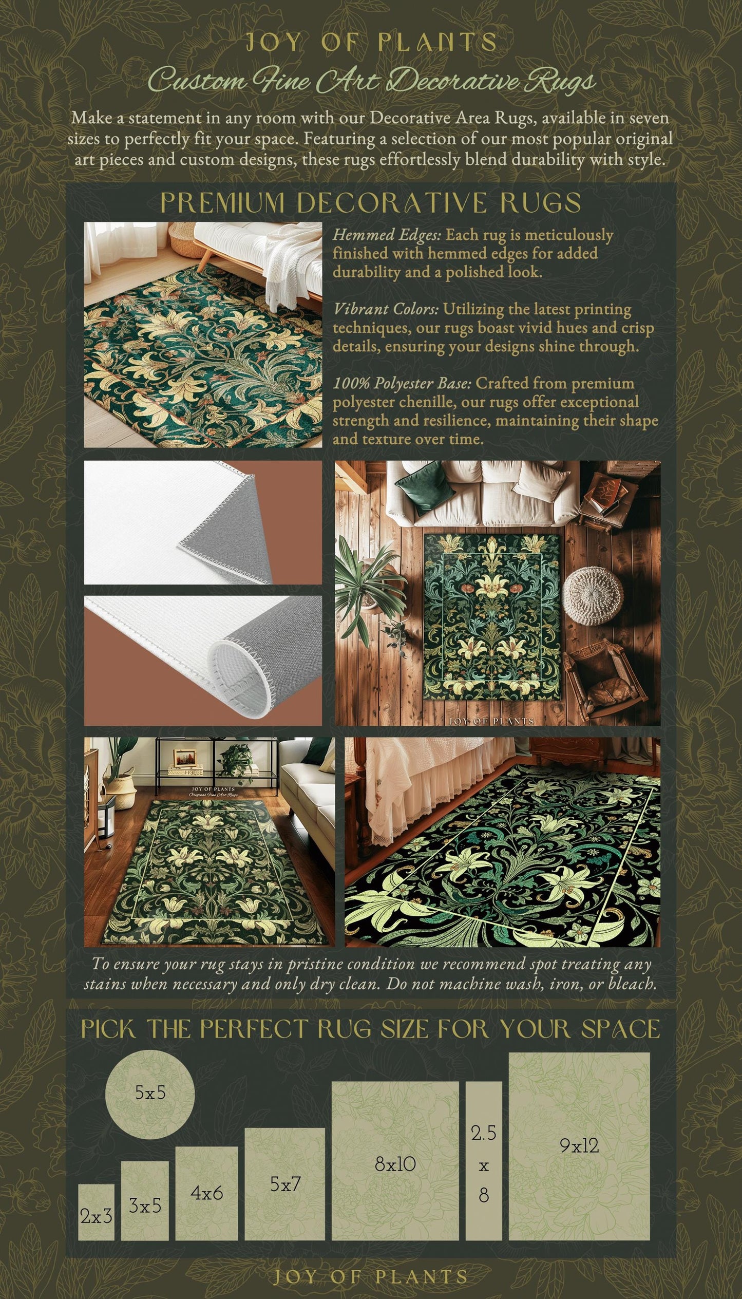 Woodland Fairycore Wolf Area Rug | Dark Forest Eclectic Aesthetic Whimsical Cottagecore Floral Fantasy Inspired Home Accent Rug Nature Theme