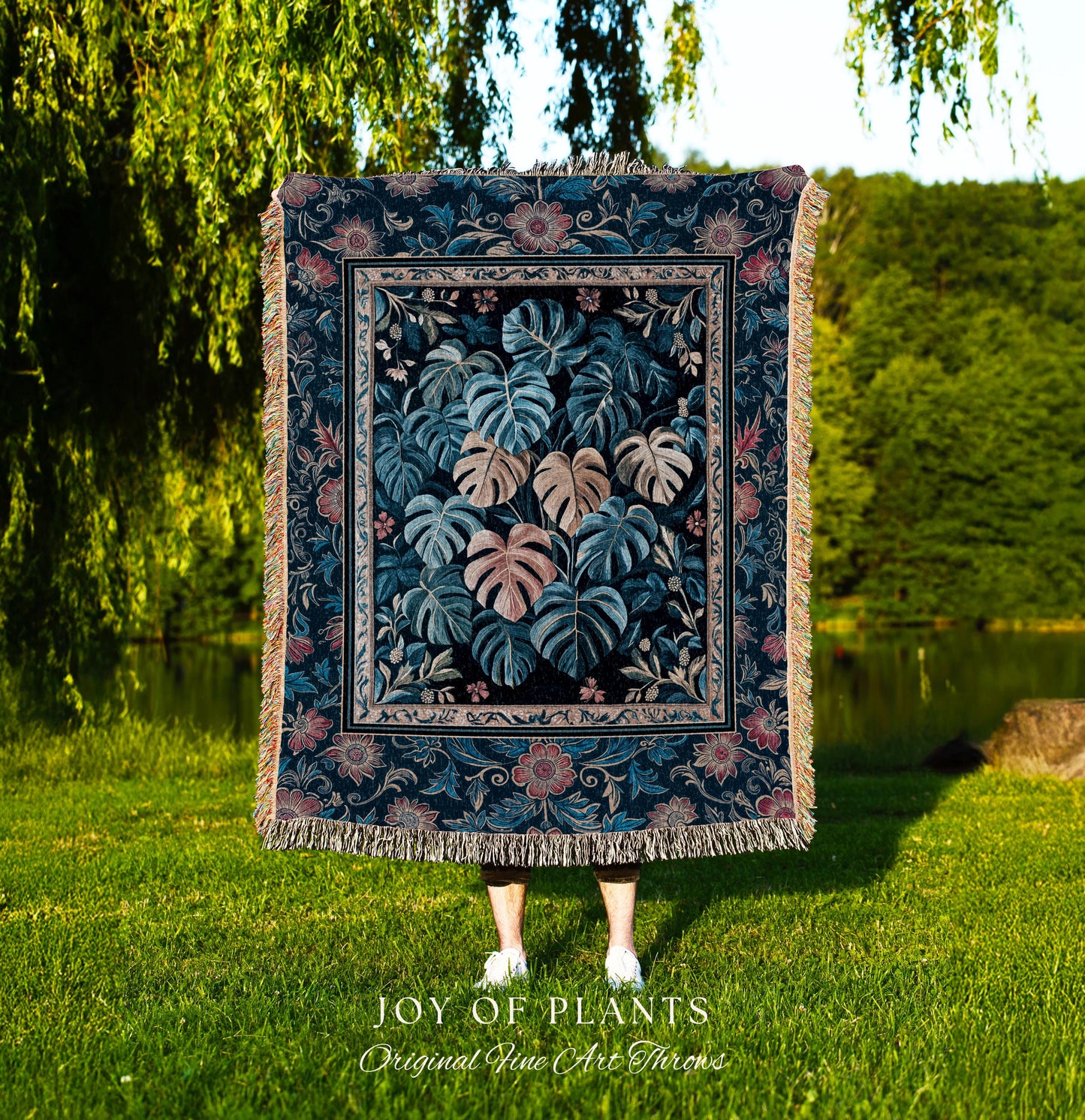 Serene Monstera Forest Tapestry | Enchanted Tropigoth Bedroom Woven Blanket Whimsical Cottagecore Houseplant Lover Mystic Aesthetic Throw |