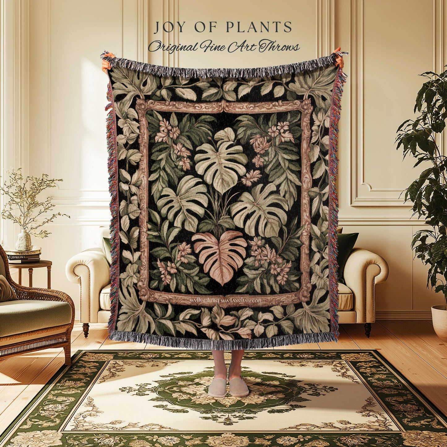 Forestcore Tropigoth Woven Blanket | Jungle Whimsy Dark Academia Bedroom Cottagecore Houseplant Lover Maximalist Tapestry Throw Botanical |