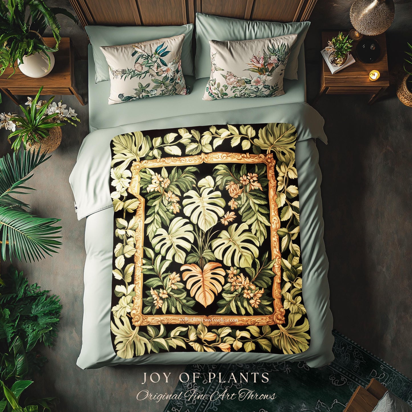 Forestcore Tropigoth Woven Blanket | Jungle Whimsy Dark Academia Bedroom Cottagecore Houseplant Lover Maximalist Tapestry Throw Botanical |