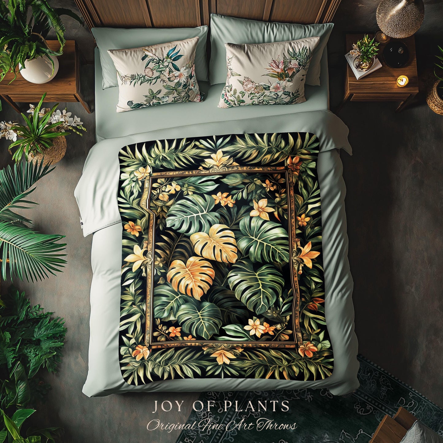 Floral Foliage Woven Monstera Tapestry | Whimsical Cottagecore Charm Jungle Vibes Forestcore Throw Enchanted Houseplant Lover Boho Blanket