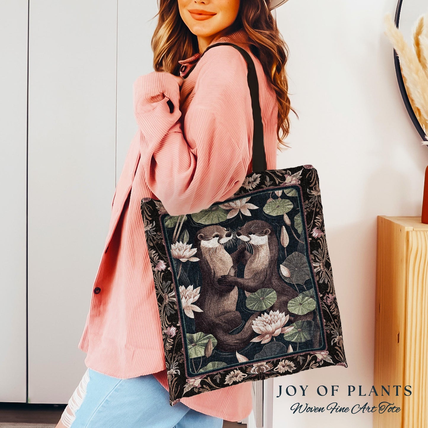 Playful Otter Tote Bag Cute | Whimsical Boho Scandinavian Oceancore Whimsy Woodland Otter Aesthetic Tapestry Tote Woven Accessory Ethereal |